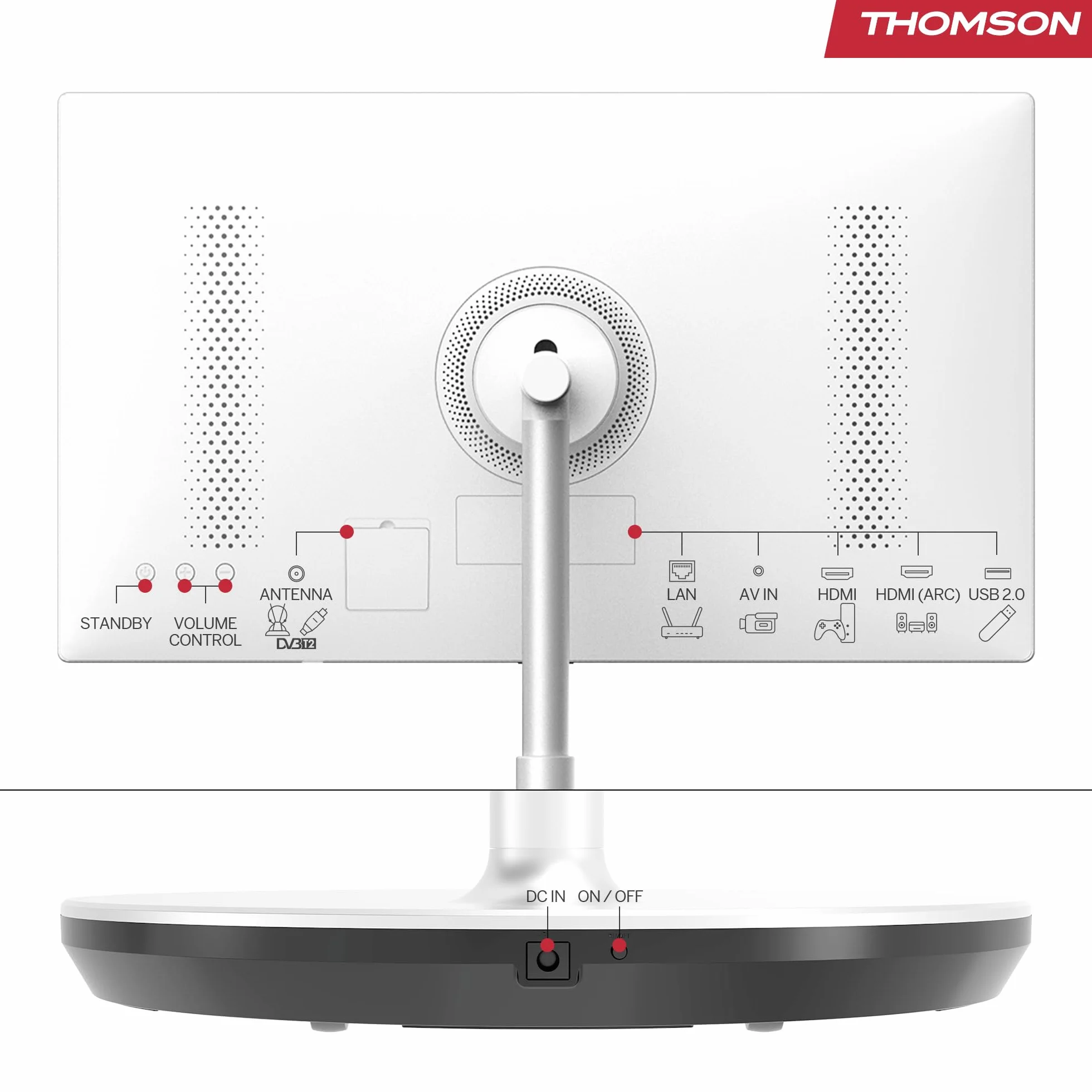 Thomson Go TV 32 cale (81 cm), przenośny telewizor z systemem Android – HD Ready (1366×768), sterowanie głosowe, Bluetooth 5.1, Wi-Fi, funkcja hotspotu, do 4 godzin pracy na baterii