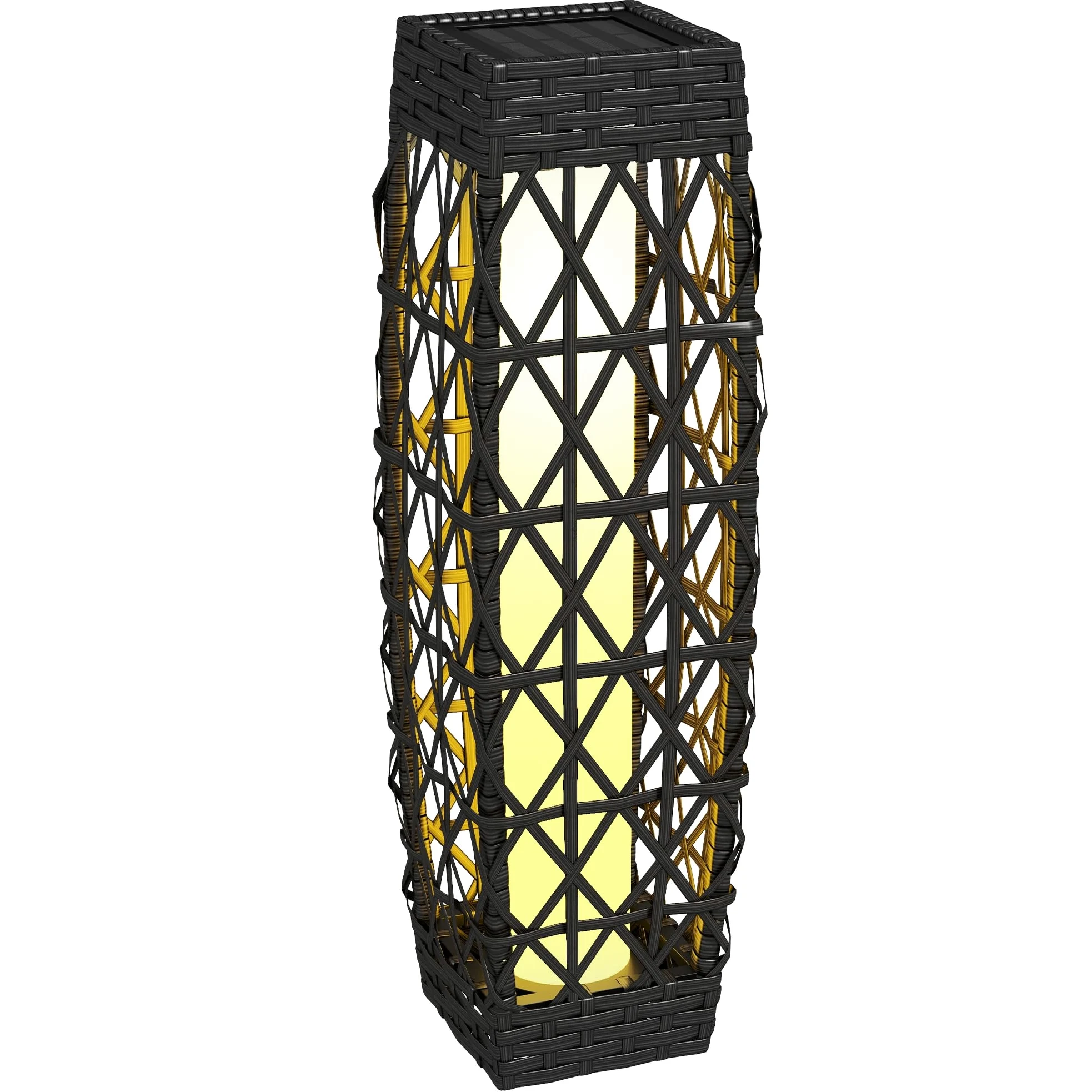 Outsunny Lampa solarna rattanowa z czujnikiem zmierzchu LED IP44 szara | Ładowalna, wodoodporna lampa zewn., anty-UV latarnia solar., do ogrodu, balkonu, trawnika, podwórka, ścieżki
