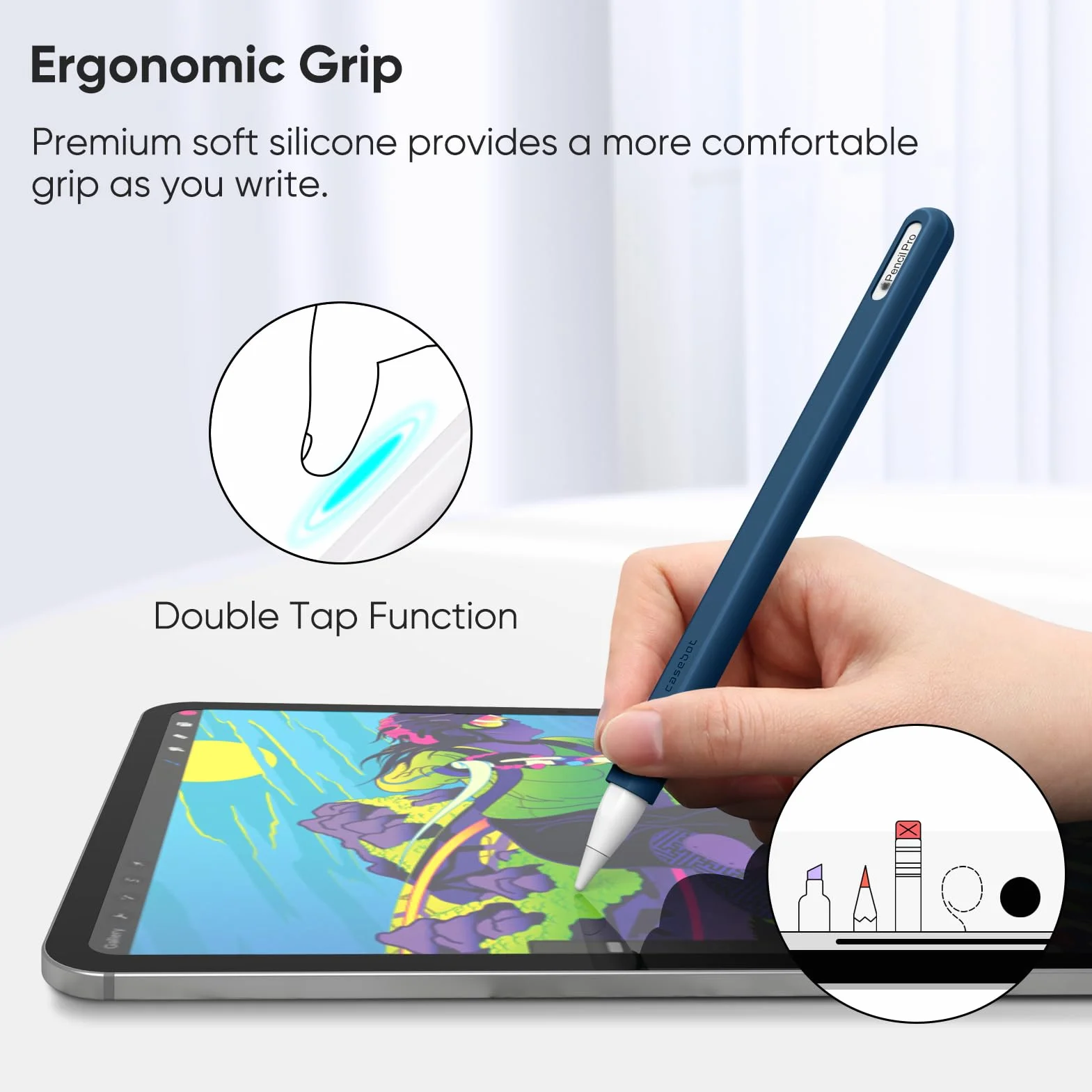 Fintie Silikonowe etui kompatybilne z Apple Pencil Pro/Apple Pencil (2. generacji), ultralekki futerał na długopis, miękki uchwyt ochronny z 2 pokrywkami, błękitno-niebieski