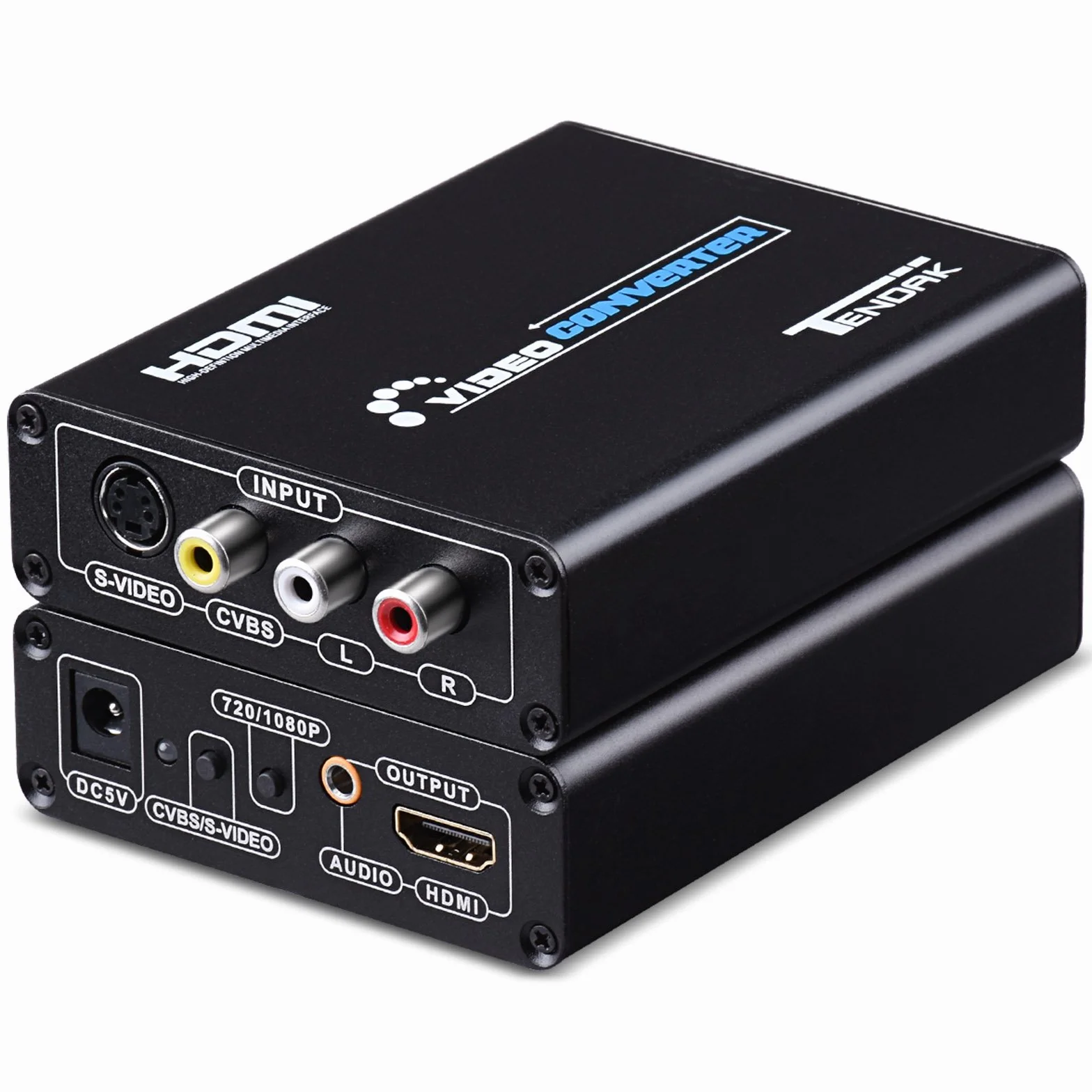 Tendak Composite S-Video AV RCA CVBS na HDMI adapter N64 PS2 na HDMI konwerter obsługuje 720p/1080p z kablem 3RCA S-Video