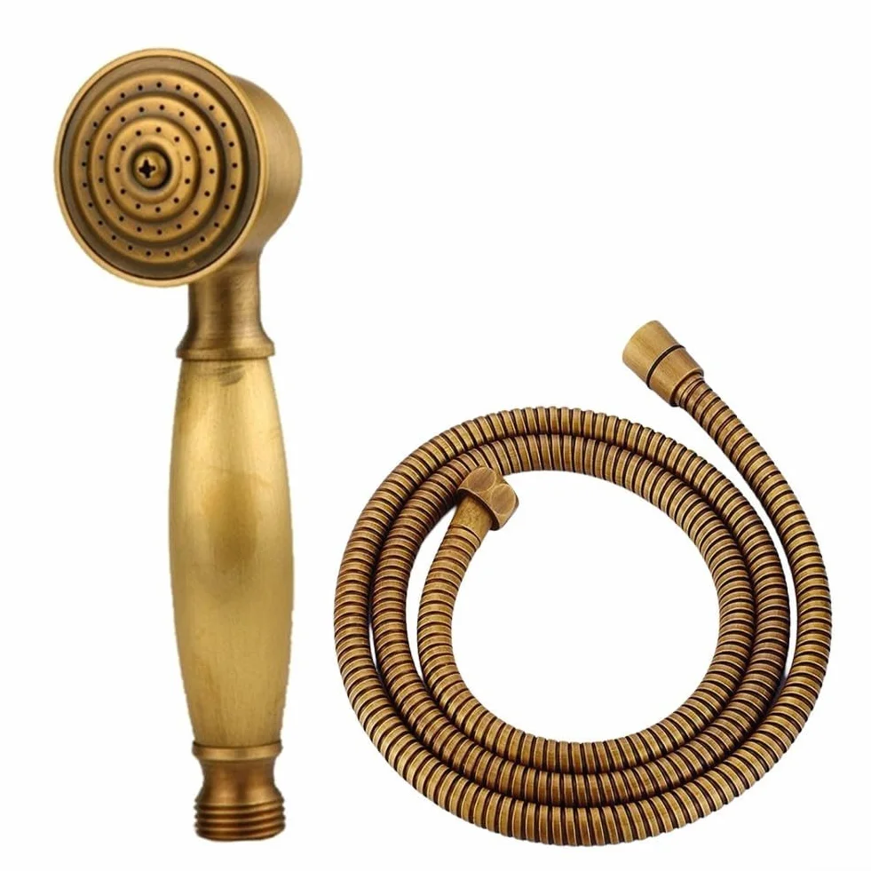 Vintage mosiężna głowica prysznicowa wysokociśnieniowa zdejmowana wąż 150 cm oszczędzająca wodę elegancka oprawa łazienkowa styl retro i stylowe akcesorium prysznicowe