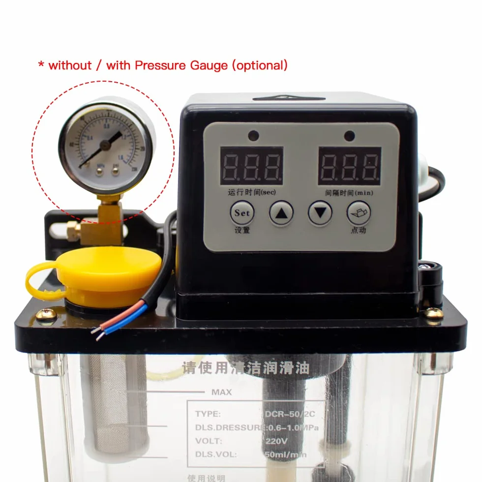 Toplionace Automatyczna pompa smarowa 220 V, elektromagnetyczna pompa oleju, podwójny cyfrowy wyświetlacz, tokarka olejowa (1 l, z manometrem)