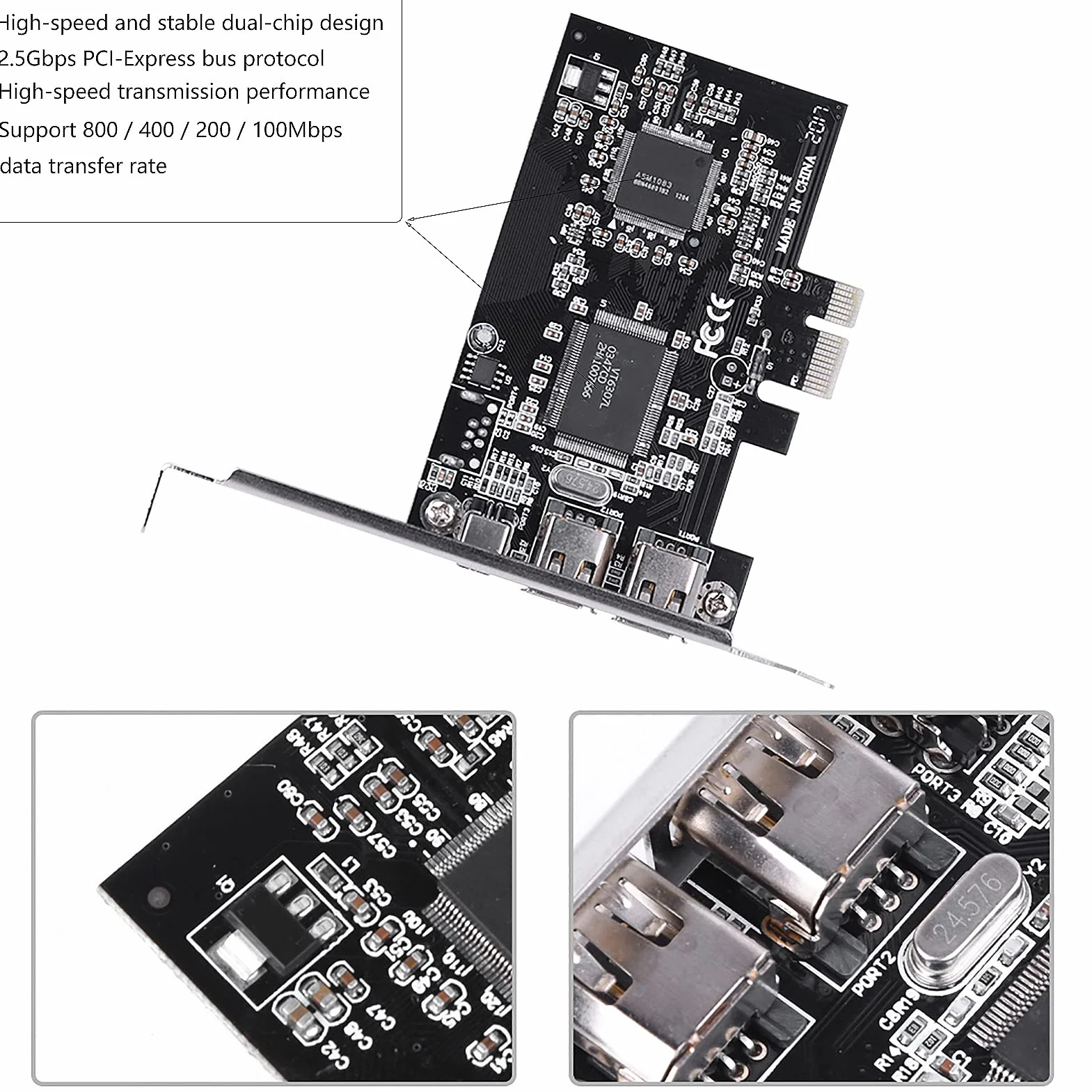 Karta PCIe Firewire do 10, IEEE 1394 4-portowy kontroler adaptera PCI Express (3 x 6 pinów i 1 x 4-pinowy), adapter 1394a PCI-E Firewire 800 do 7/8/Mac OS z kablem