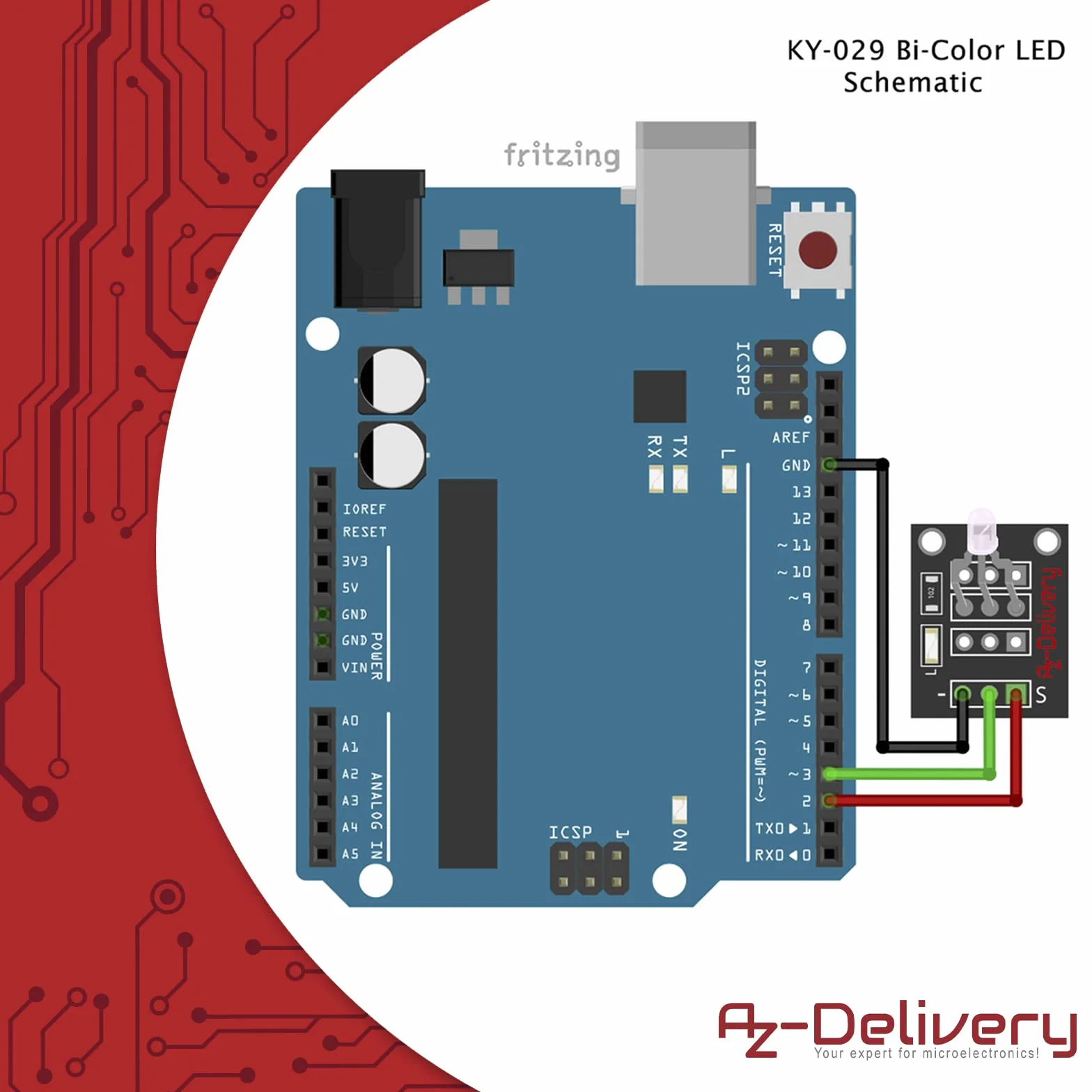 AZDelivery KY-029 Bi-Color LED Module 3mm Arduino kompatybilny