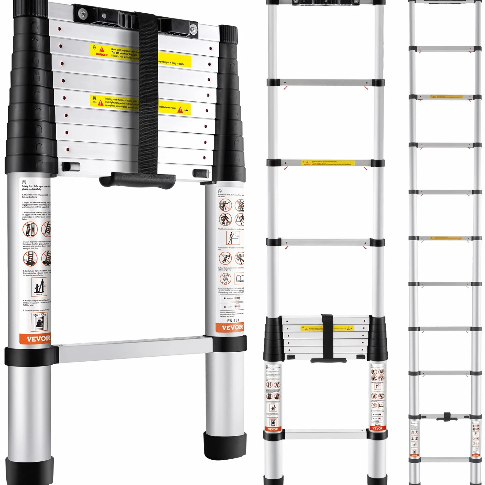 VEVOR Aluminiowa drabina teleskopowa 320 cm 170 kg składana przenośna