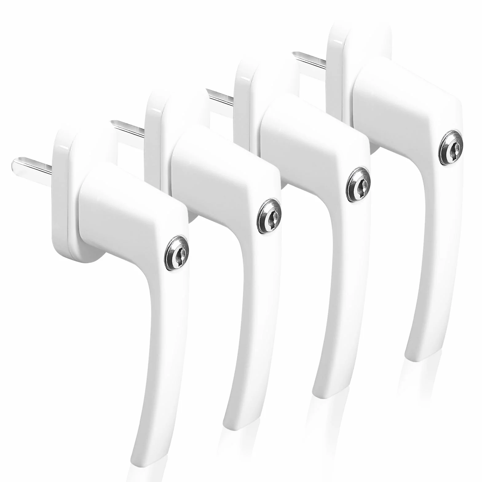 4x Klamka do Okna z Kluczykiem – Aluminiowa Biała Klamka Zamykaną, Trzpień 35 mm, Zabezpieczenie Antywłamaniowe i Dziecięce – Uniwersalna Lewa/Prawa, Łatwy Montaż