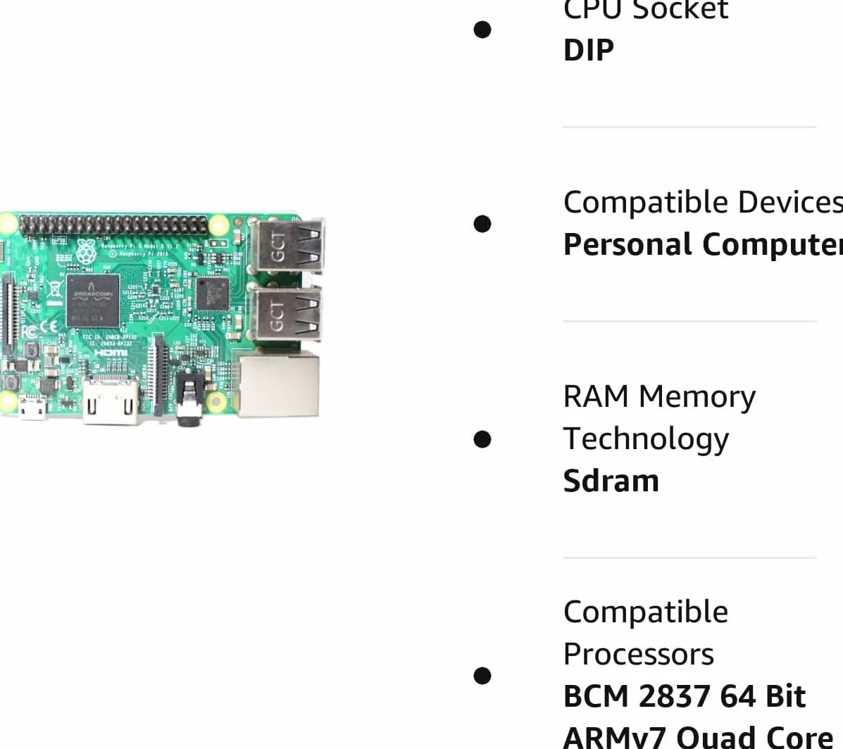 Raspberry Pi 3 Model B CPU1.2GHz/1GB/USB2.0/HDMI/Bluetooth/WiFi RASPBERRYPI3-MODB-1G
