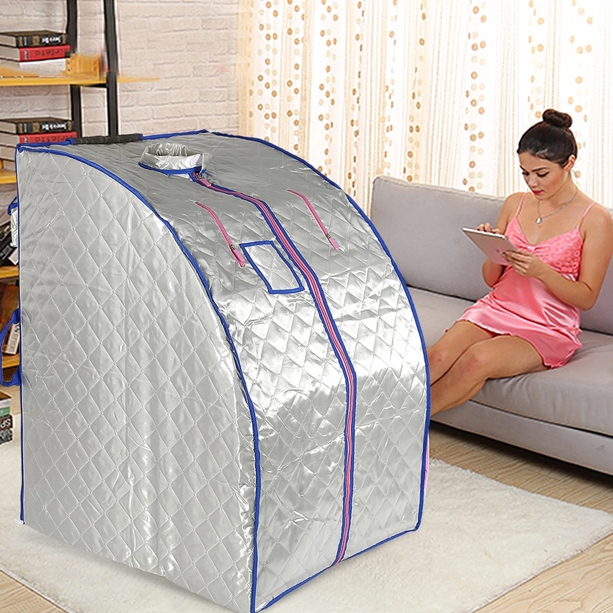 MINGYI Przenośna składana sauna na podczerwień 80×70×98 cm srebrny