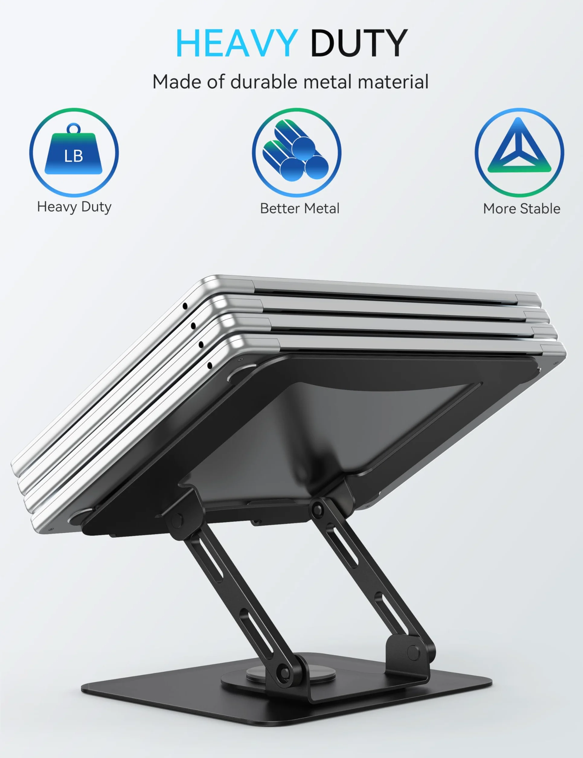 SOUNDANCE Stojak na laptopa z podstawą obrotową 360°, ergonomiczny podest komputerowy na biurko, regulowana, składany uchwyt na laptopa, stabilny uchwyt na notebooka 10-15,6 cala (czarny)