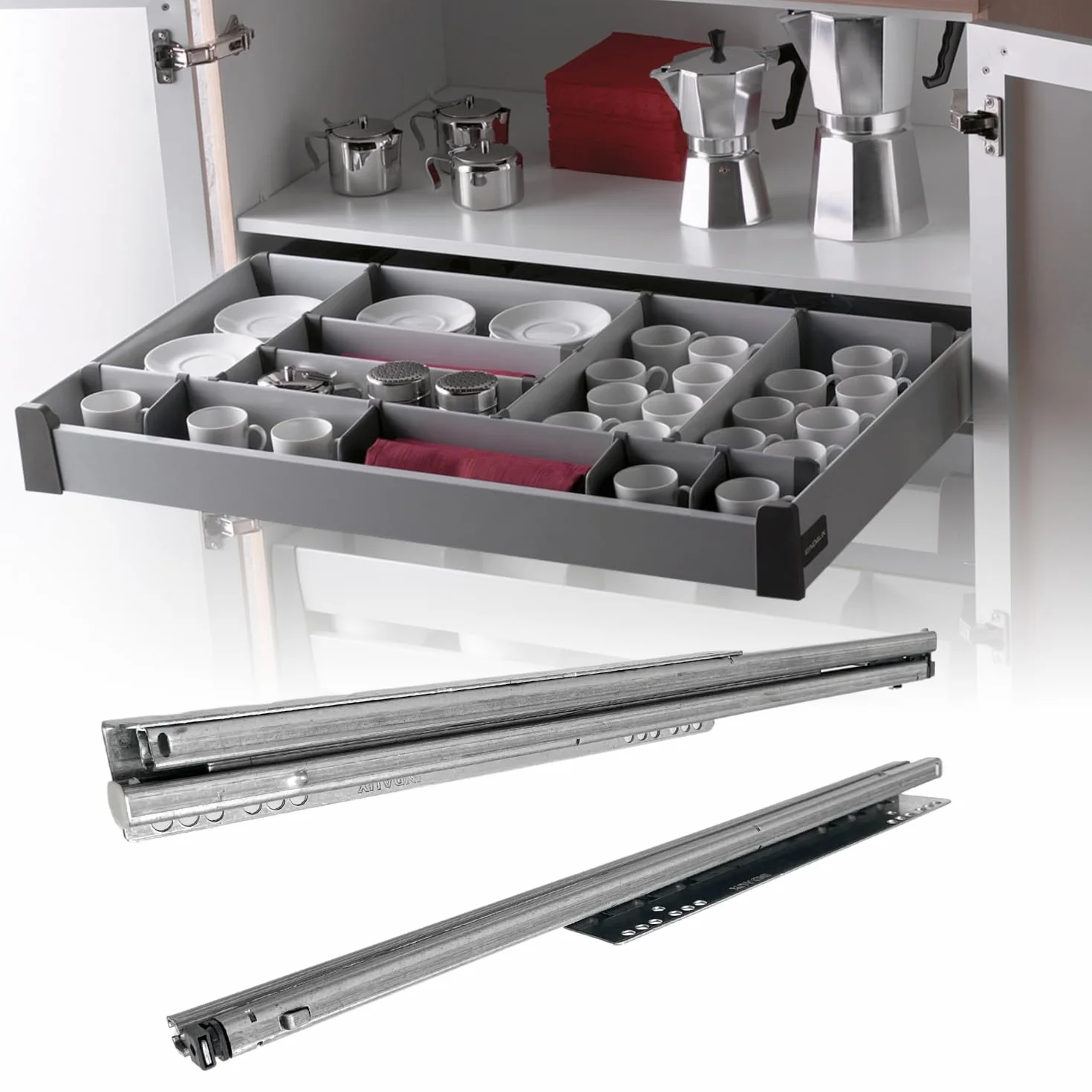 Evotrade 480 mm - Para zamienników kompatybilnych z Leroy Merlin DELINIA Szuflady kuchenne amortyzowane z całkowitym wyciąganiem