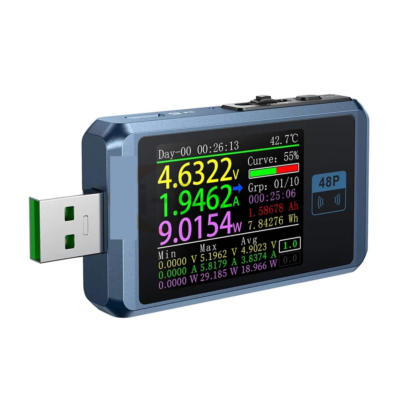 Tester USB FNB48P Tester napięcia prądu USB Wyzwalacz PD QC4.0 + PD3.0 2.0 TYPE-C Test pojemności szybkiego wykrywania ładowania 1,77-calowy wyświetlacz LCD(With Bluetooth)