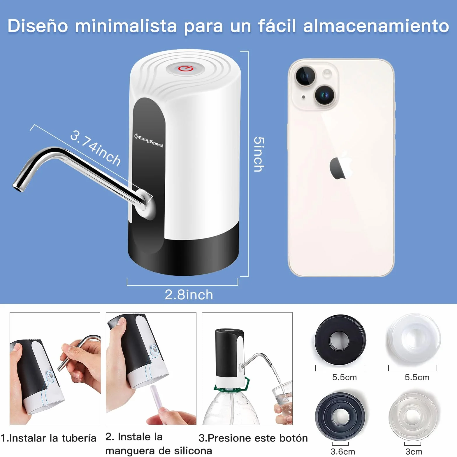 Elektryczny dozownik wody z 2 adapterami, automatyczna pompa dozująca do wydobywania zimnej wody z dzbanków i butelek, uniwersalny, ładowanie USB, kemping, szkoła, biuro,