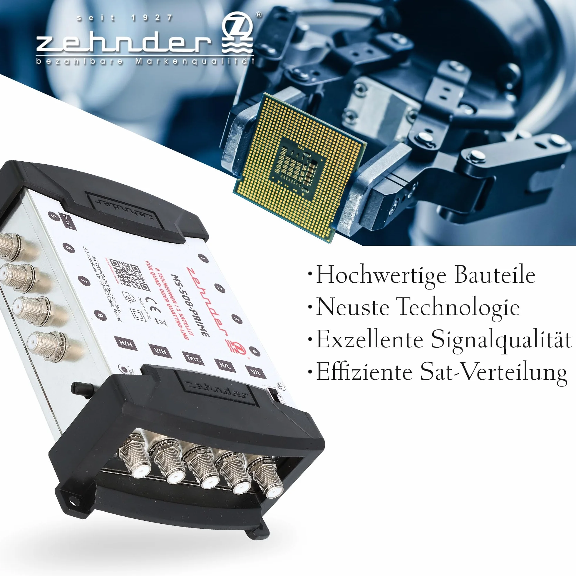 [ Test bardzo dobry] ZEHNDER 5/8 Multiprzełącznik do Quattro i Quad LNB, multiswitch dla 1 satelity i 8 odbiorników (TV, odbiornik satelitarny), rozdzielacz cyfrowej matrycy HD 4K, antena lustrzana
