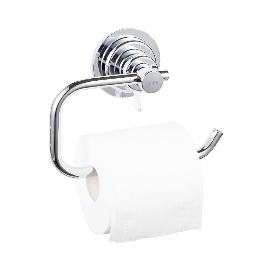 JiePai Uchwyt na papier z przyssawką, mocny uchwyt na rolkę papieru toaletowego, uchwyt na ręczniki do montażu ściennego/chusteczki do łazienki i kuchni - bez wiercenia, chrom