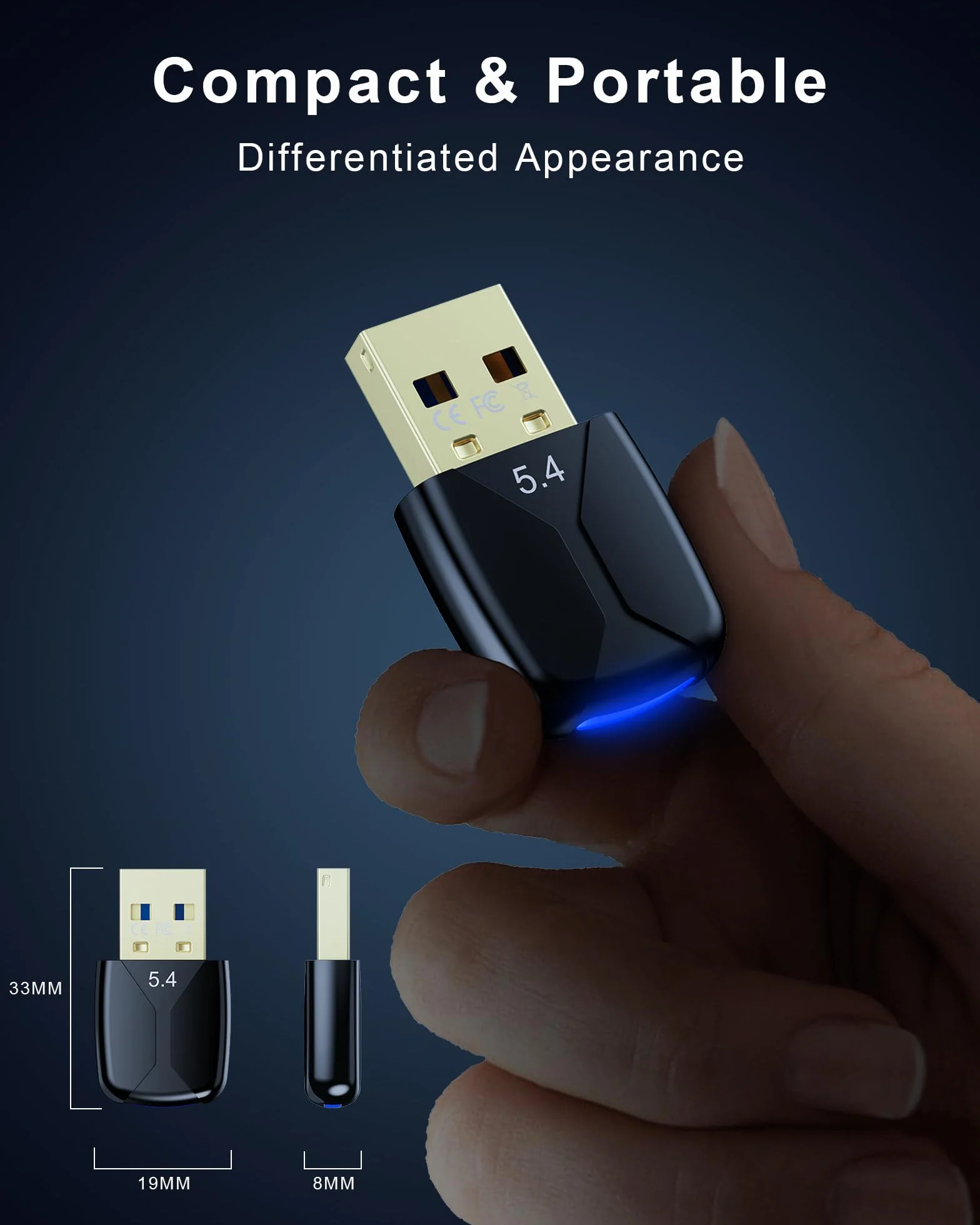 Adapter Bluetooth 5.4 do Windows 11/10/8.1/7, Plug and Play Dongle do Komputera i Laptopa