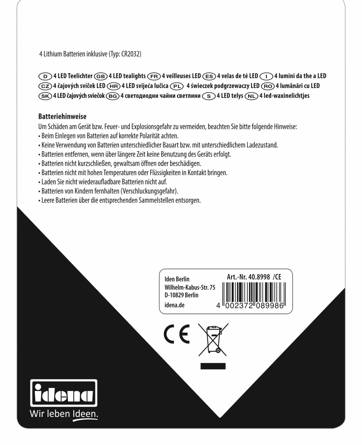 Idena 408998 - Podgrzewacze LED, 4 sztuki w kolorze ciepłej bieli, świece elektryczne z migoczącym światłem, z bateriami, dekoracja, dekoracja bożonarodzeniowa, wielkanocna
