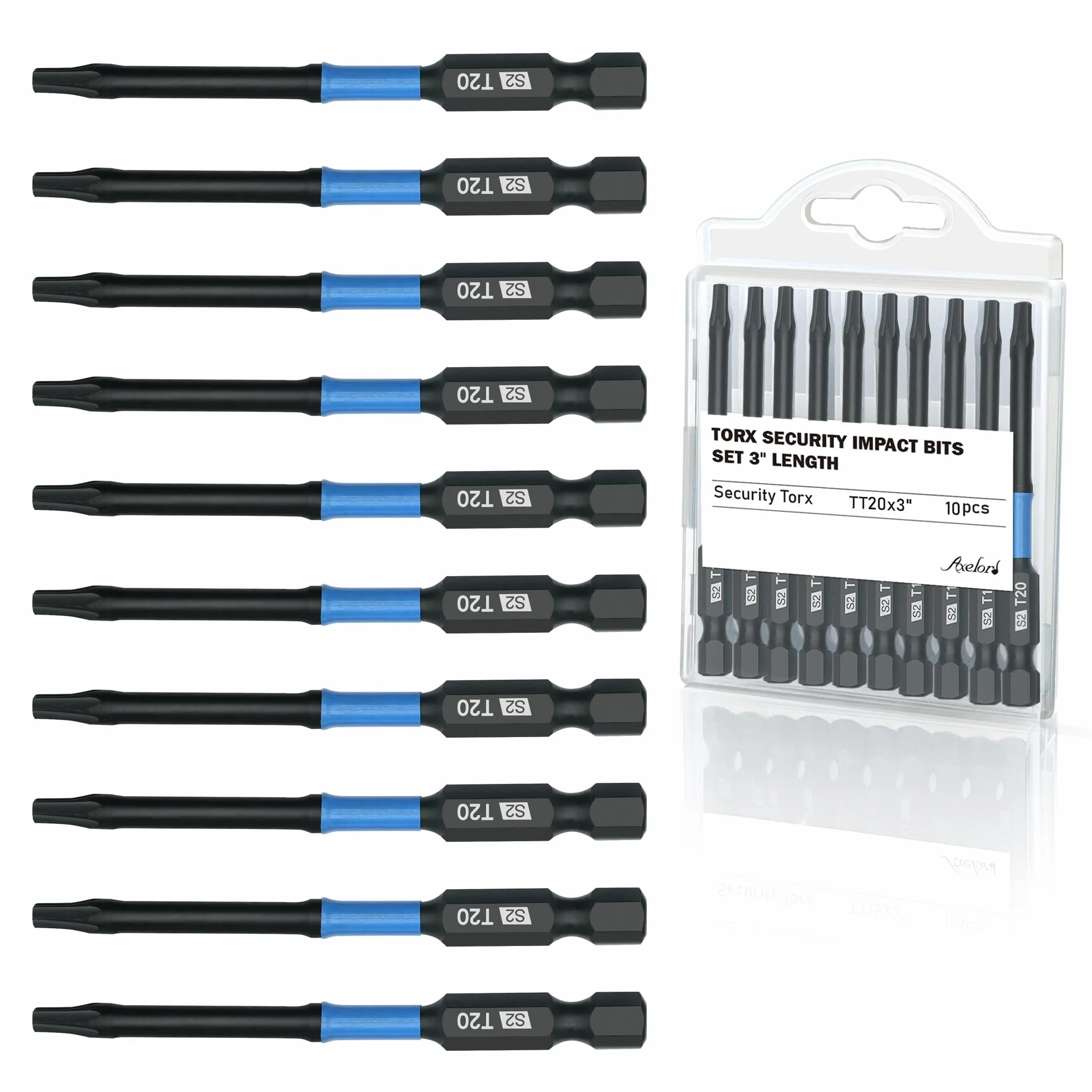 10-częściowy magnetyczny śrubokręt Torx, trzpień sześciokątny 1/10.2 cm, stal TT20, S2, zabezpieczenie, bitów Torx, odporny na manipulacje, zestaw bitów gwiazdkowych z końcówkami obrabianymi