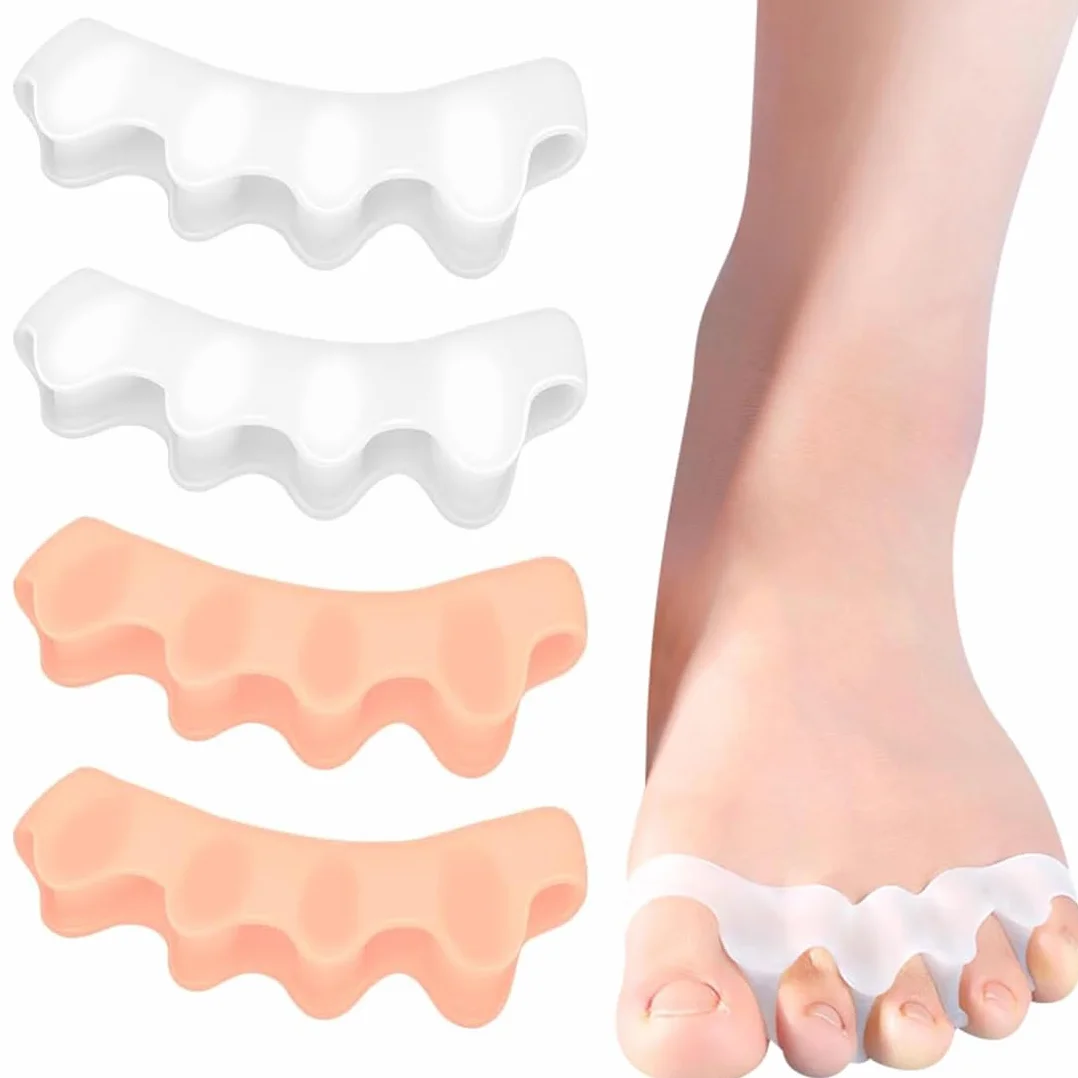 4 sztuki silikonowych separatorów palców u stóp, korekcja hallux valgus, wielokrotnie zmywalne żelowe separatory palców, separatory palców dla wszystkich palców u stóp, rozpórki palców u stóp