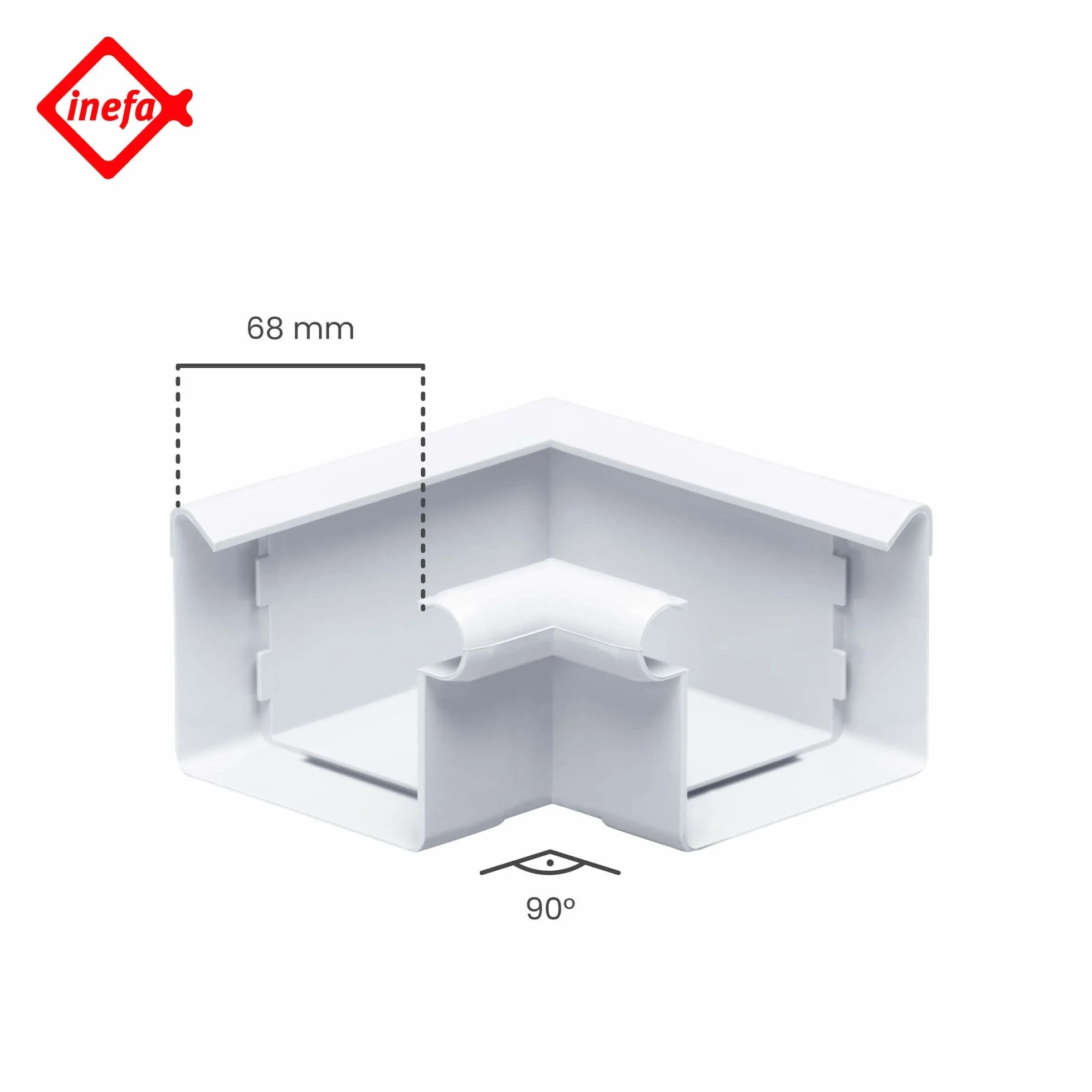 INEFA Kątownik rynnowy 90 stopni wewnętrzny w kształcie skrzynki, PVC 68mm biały wewnętrzny koralik, łącznik akcesoriów rynnowych,made in Germany