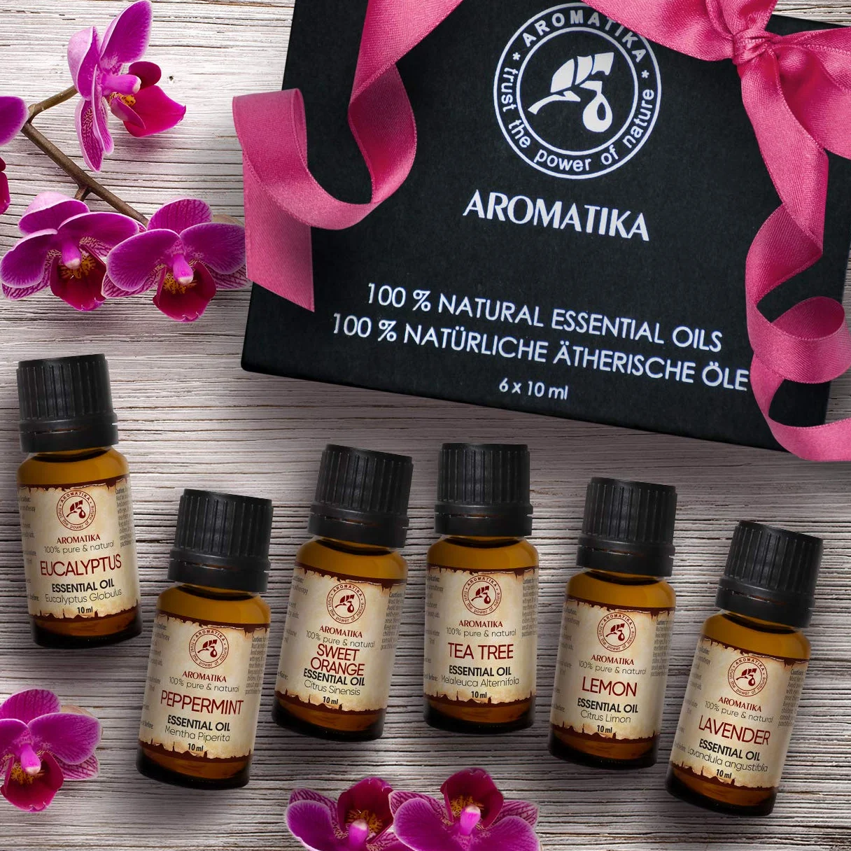 Essential Oil Set Of Top 6 Aromatherapy Essential Oils - 100% Pure & Natural - Lavender - Tea Tree - Eucalyptus - Peppermint - Orange - Lemon Essential Oil - 6 * 10ml - Best Gift Set