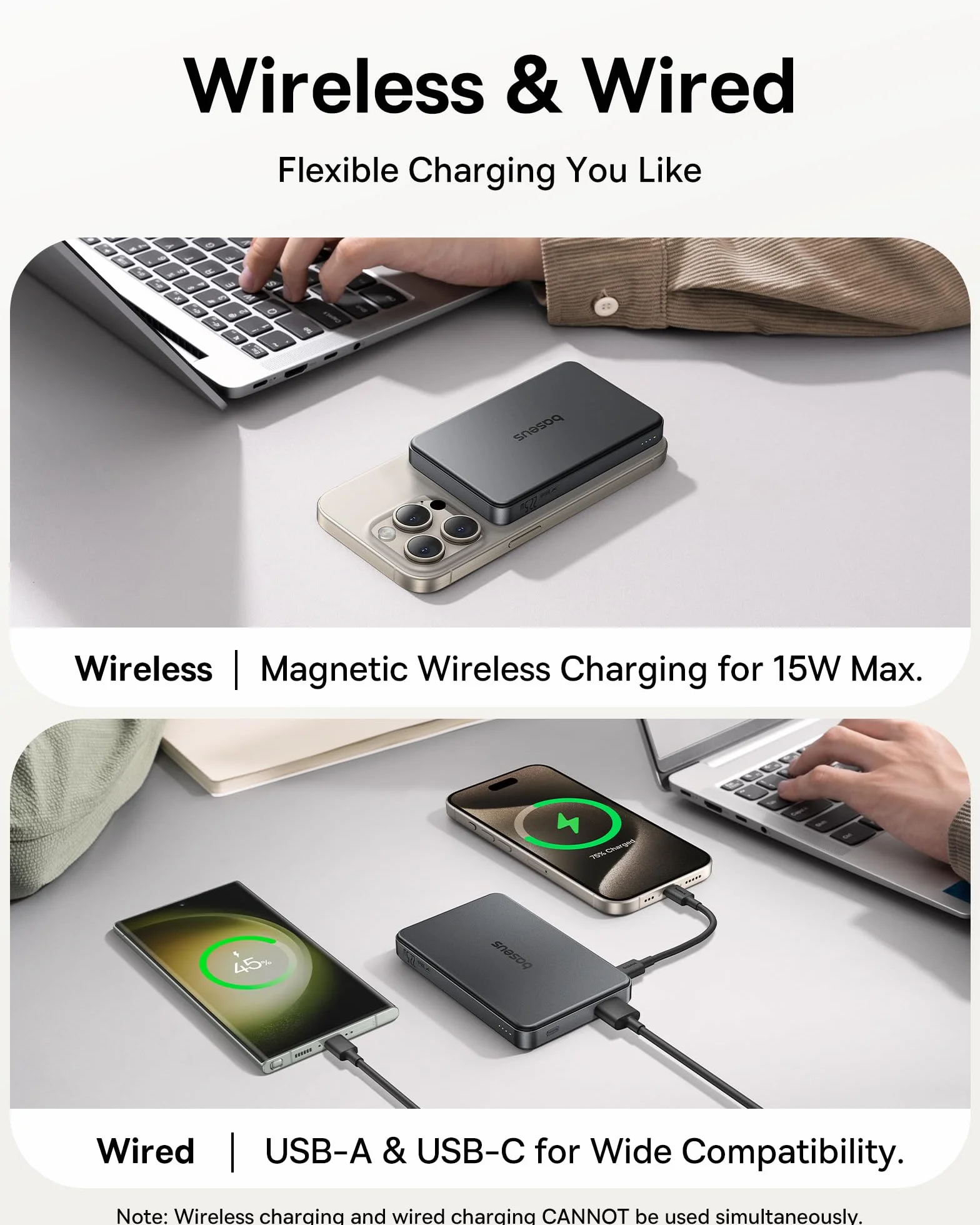 Baseus Power Bank 10 000 mAh, Qi2 Magsafe Powerbank bezprzewodowy 15 W, magnetyczny powerbank do iPhone 16/15/14, mini powerbank PD 22,5 W, szybkie ładowanie, zewnętrzna bateria USB-C, mały, ale