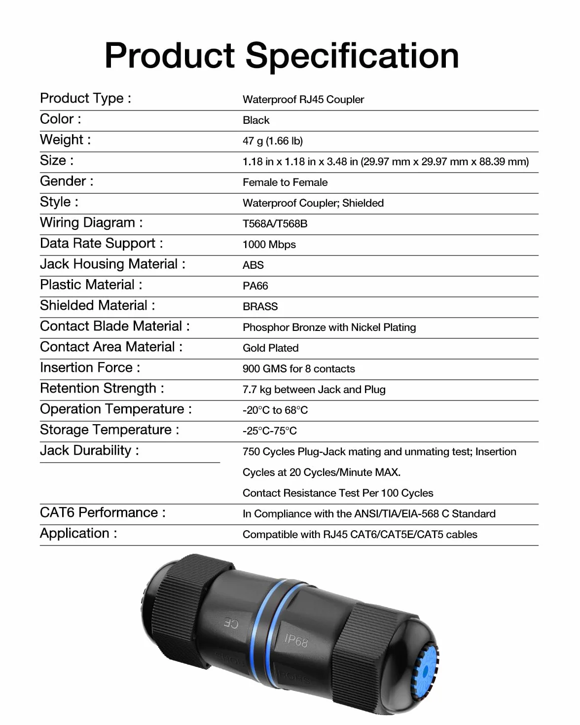 VCELINK Wodoodporny łącznik RJ45 Cat6/Cat5E/Cat5, 3-pak ekranowane zewnętrzne złącza kabla Ethernet żeńskie do żeńskiego, przedłużacz kabla sieciowego LAN IP67