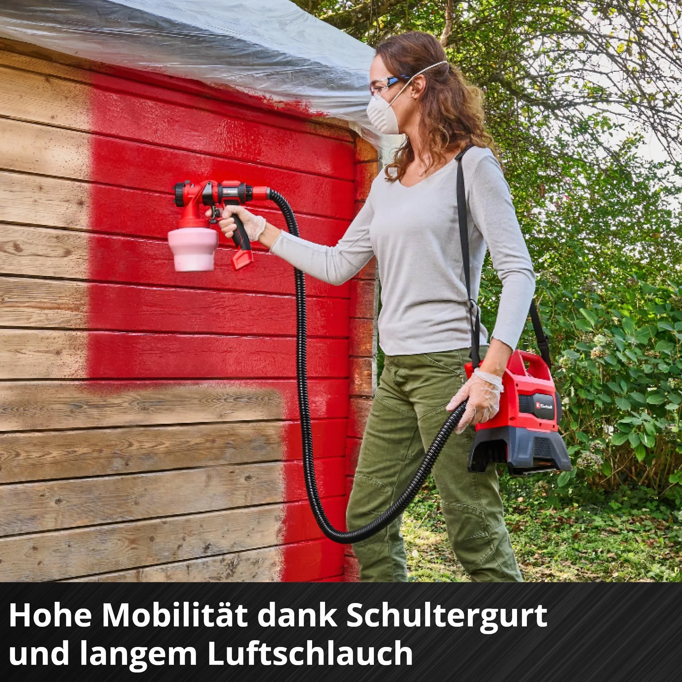 Einhell TE-SY Bezprzewodowy opryskiwacz farb 18/90 Li-Solo Power X-Change (18 V, przepływ 1000 ml/min, zbiornik 1200 ml, regulowany przepływ powietrza/ilość farby z akcesoriami, bez baterii)