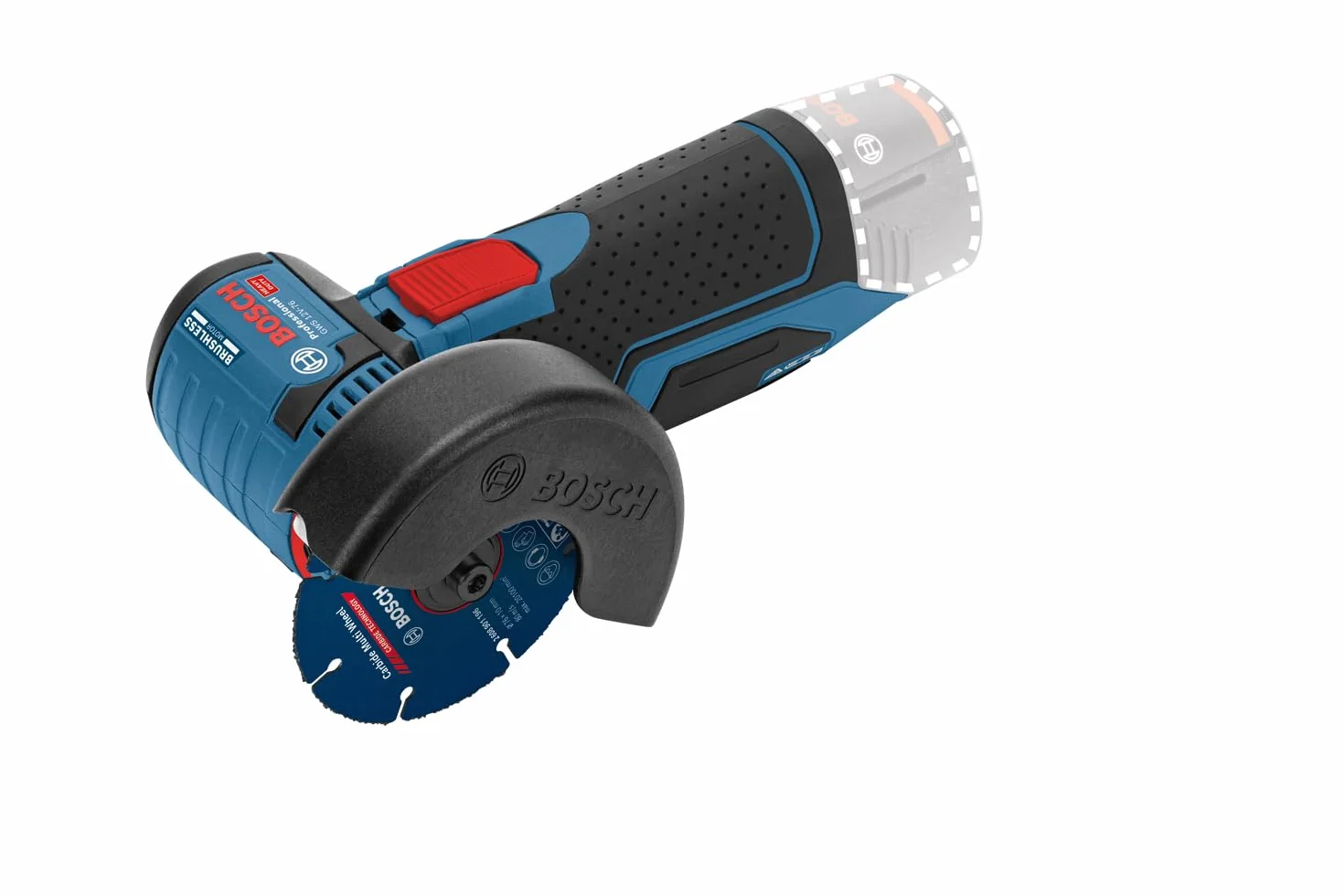Bosch Professional system 12V: akumulatorowa szlifierka kątowa GWS 12V-76 (3 tarcze tnące, Ø tarczy: 76 mm, walizka L-BOXX)