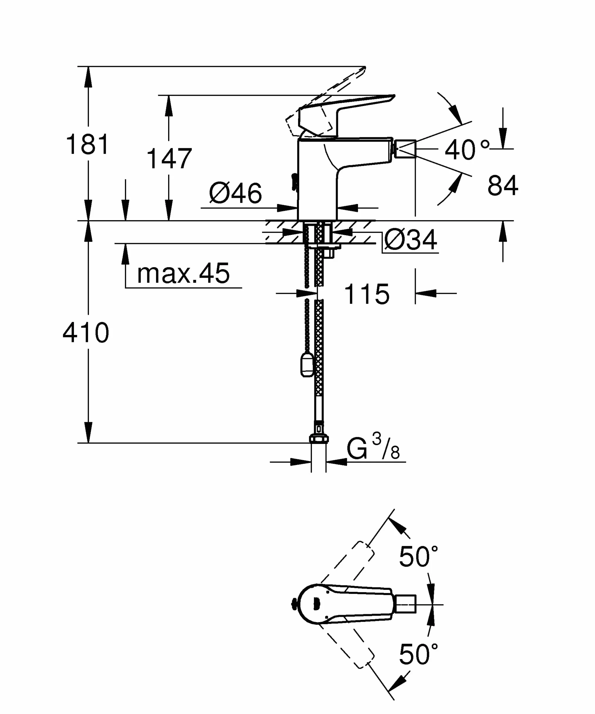 GROHE Start Quickfix Jednouchwytowa bateria bidetowa z chowanym łańcuchem, oszczędzająca wodę, chrom 32281002
