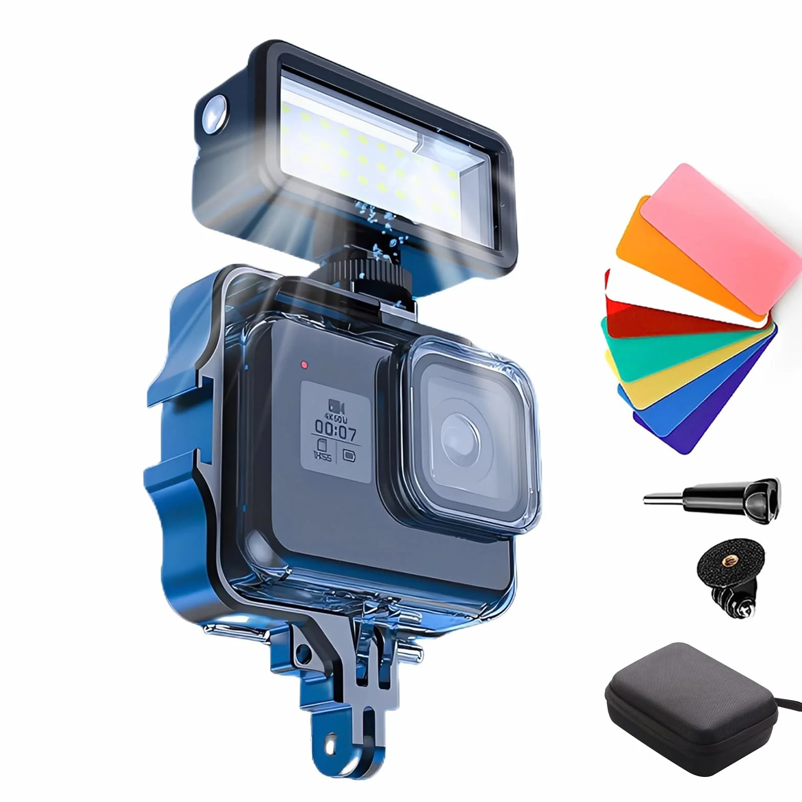 REYGEAK Oświetlenie podwodne High Power IPX8 z filtrami kolorowymi do GoPro Hero 11/10/9 Insta360 X3 DJI Action 3