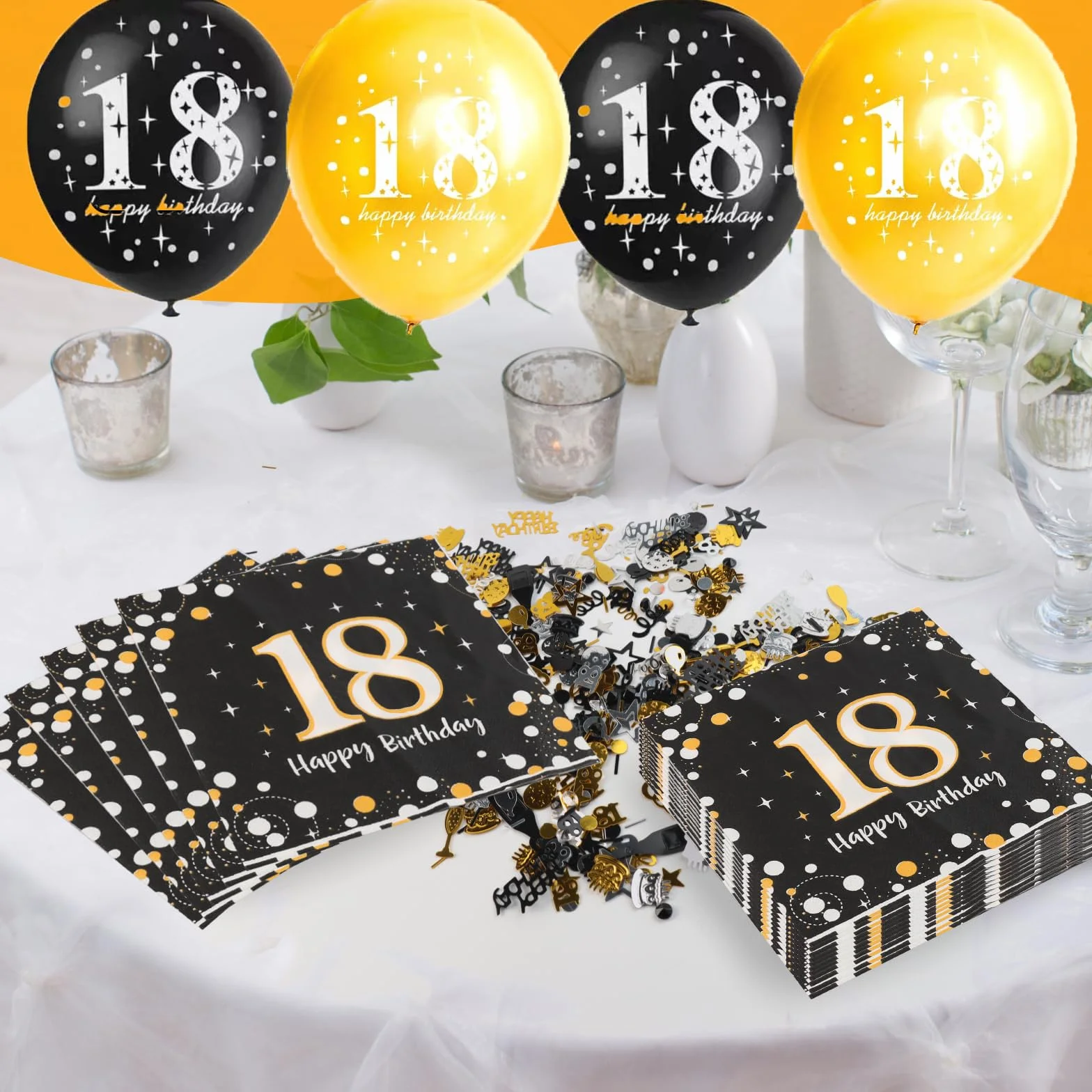 Serwetki 18. urodziny chłopca, 40 sztuk czarno-złotych serwetek papierowych