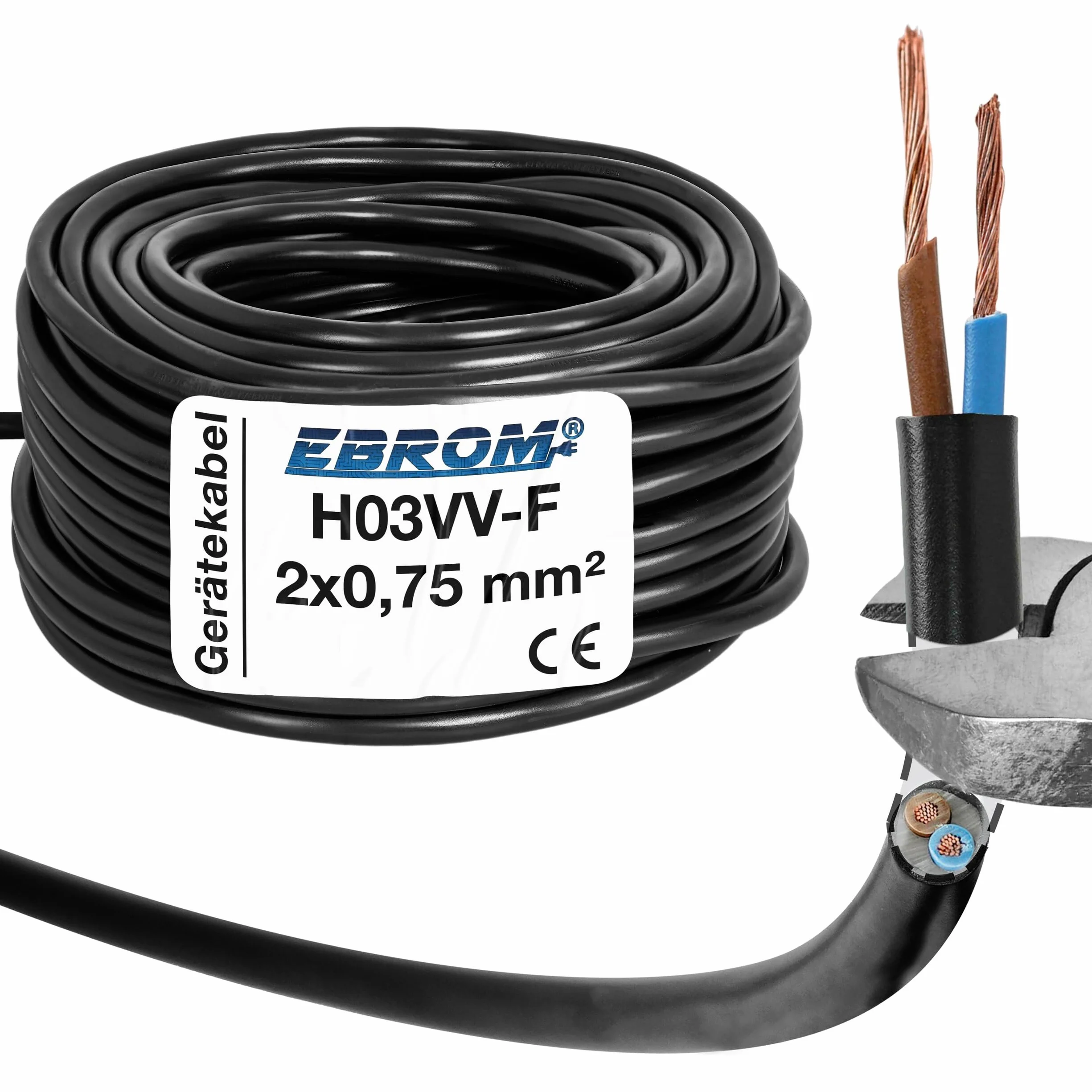 H03VV-F 2G0,75 mm² - 2 x 0,75 mm² - czarny - różne długości do wyboru, Kabel Zasilający