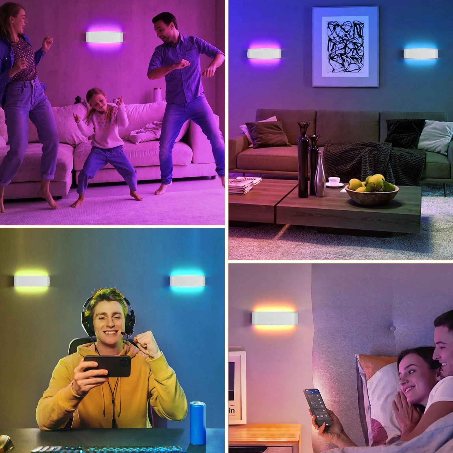 Lightess Inteligentna lampa ścienna LED RGB LED, ściemniana, lampa ścienna z pilotem zdalnego sterowania, sterowanie aplikacją, nastrojowe światło, lampa gamingowa, 213 trybów, 16 milionów kolorów