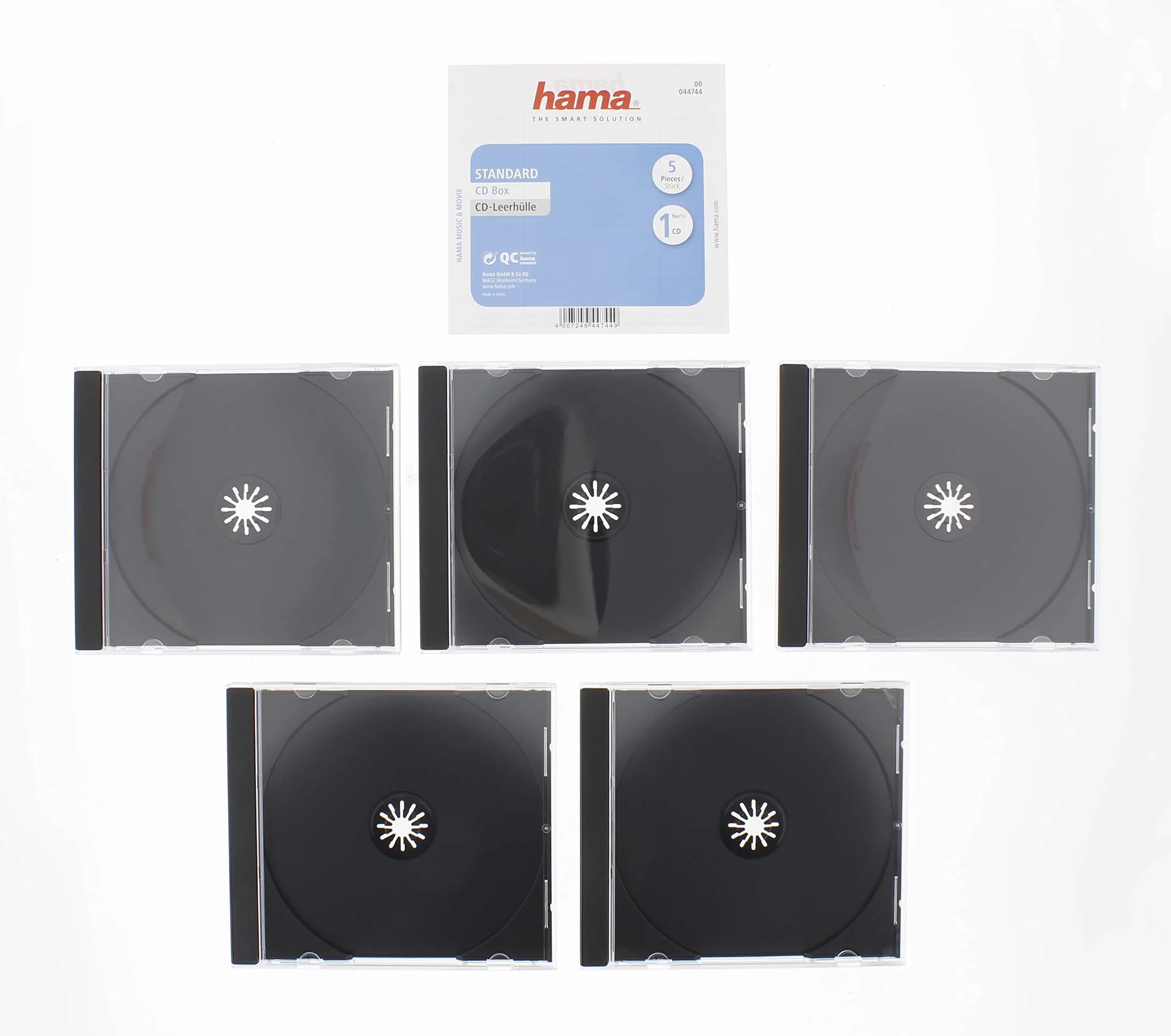 Hama Pudełko na płytę CD plastikowe (5 sztuk, PS, 12,5 x 14 x 1,04 cm, opakowanie, etui, przechowywanie płyt) przezroczyste/czarne