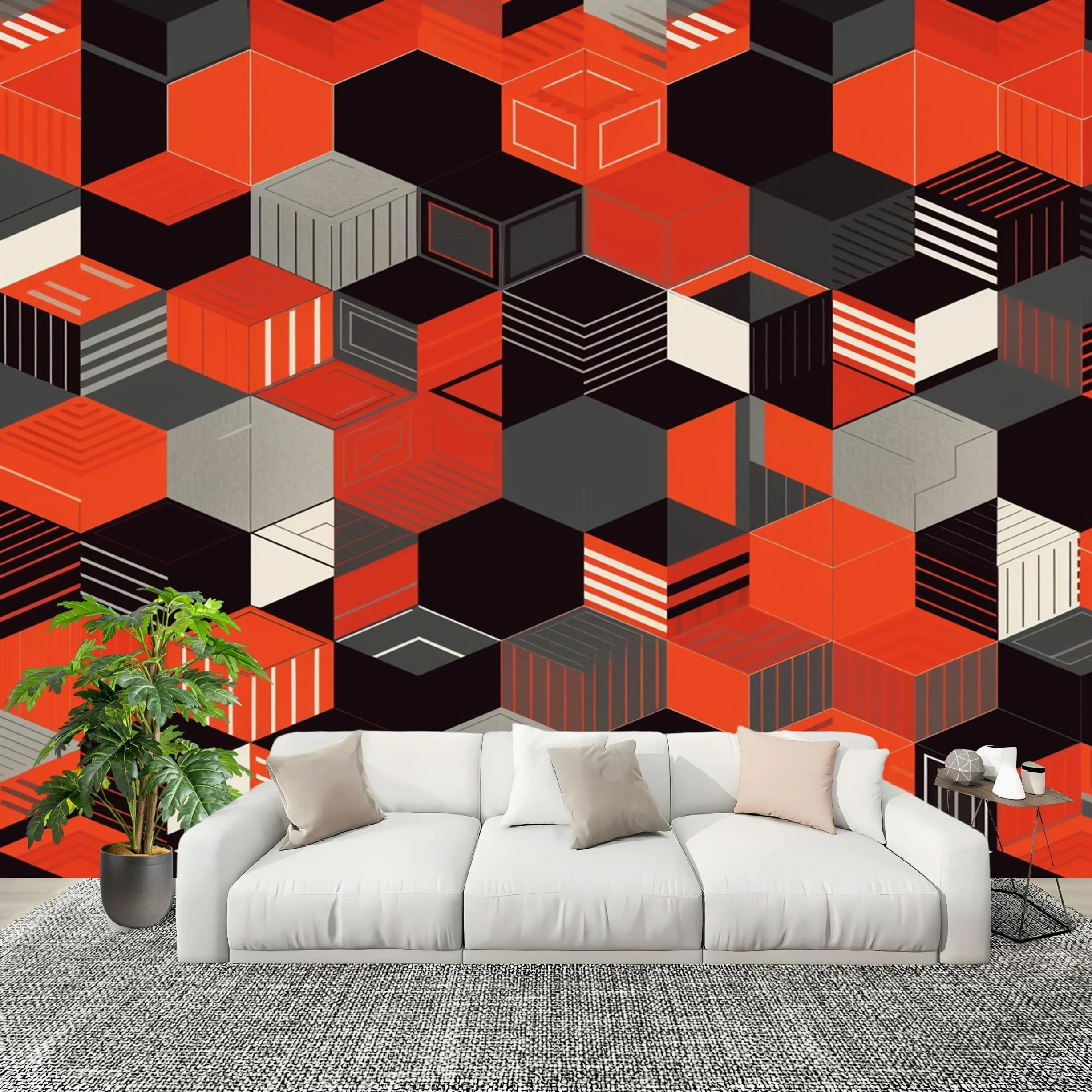 Fototapeta nowoczesna geometria plaster miodu abstrakcyjny mural z włókniny gigantyczny plakat 300 x 210 cm kolor pomarańczowy tapeta do różnych pomieszczeń tapeta ścienna, modna fototapeta