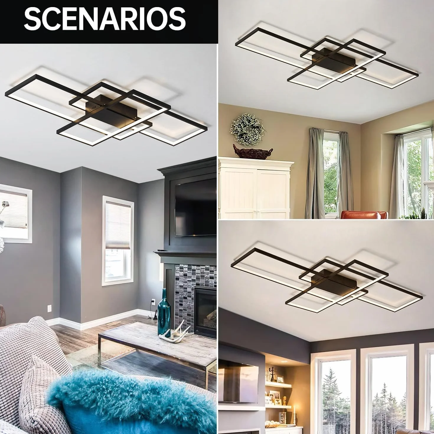 Nowoczesna Lampa Sufitowa Czarna 105W z Pilotem 3000K-6000K 140cm