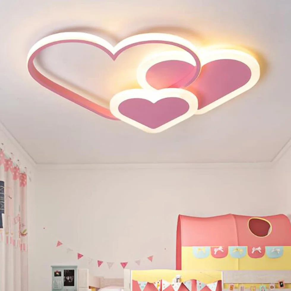 Lampa Sufitowa LED Serce Lampa Dziecięca Sypialnia Lampa Sufitowa ściemniana Za Pomocą Pilota Akrylowy Abażur Nowoczesna Jadalnia Pokój Dziecięcy żyrandol Oświetlenie Wewnętrzne Różowy,52cm