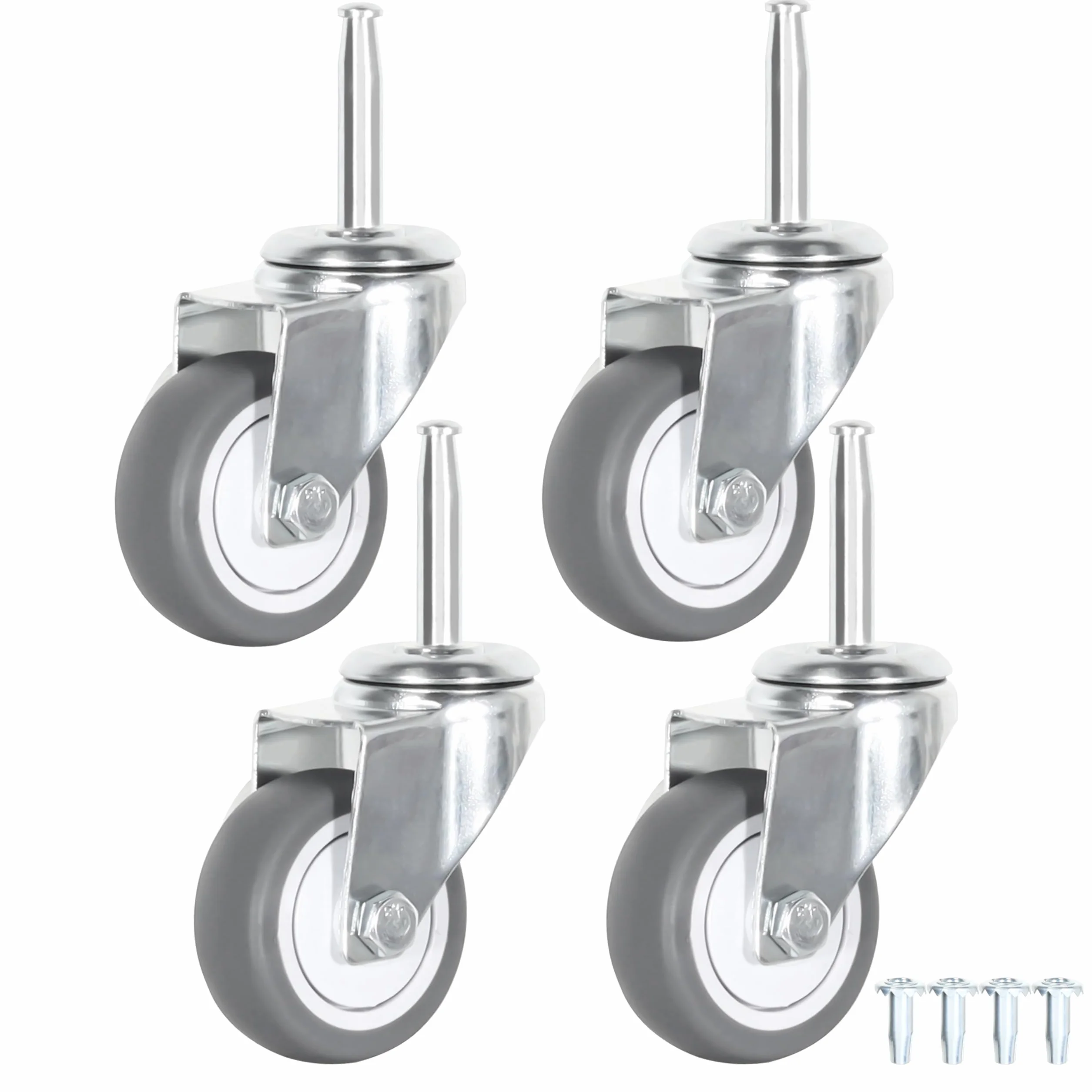 2-calowe kółka skrętne z trzonem, 5/16" x 1-1/2" (średnica trzonu 5/16", długość 1-1/2") Zestaw 4 kółek zapasowych z TPR (z gniazdami) (2,0-calowe szare kółko TPR bez hamulca)