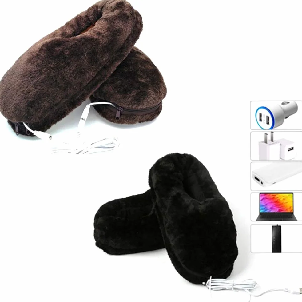 Podgrzewacz do stóp elektrycznie podgrzewane buty, miękkie pluszowe zimowe kapcie grzewcze USB ładowanie poduszka do stóp, elektryczne podgrzewacze do stóp, aby utrzymać ciepło stóp - czarne