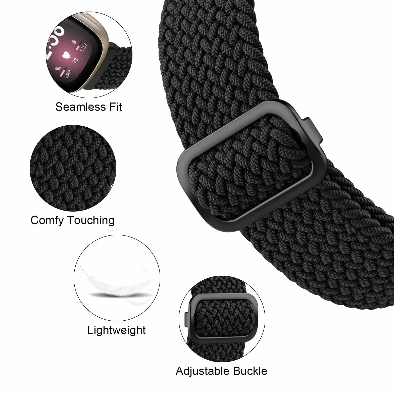 Mugust Bransoletka do Fitbit Versa 4 / Versa 3 / Sense / Sense 2, pleciona nylonowa