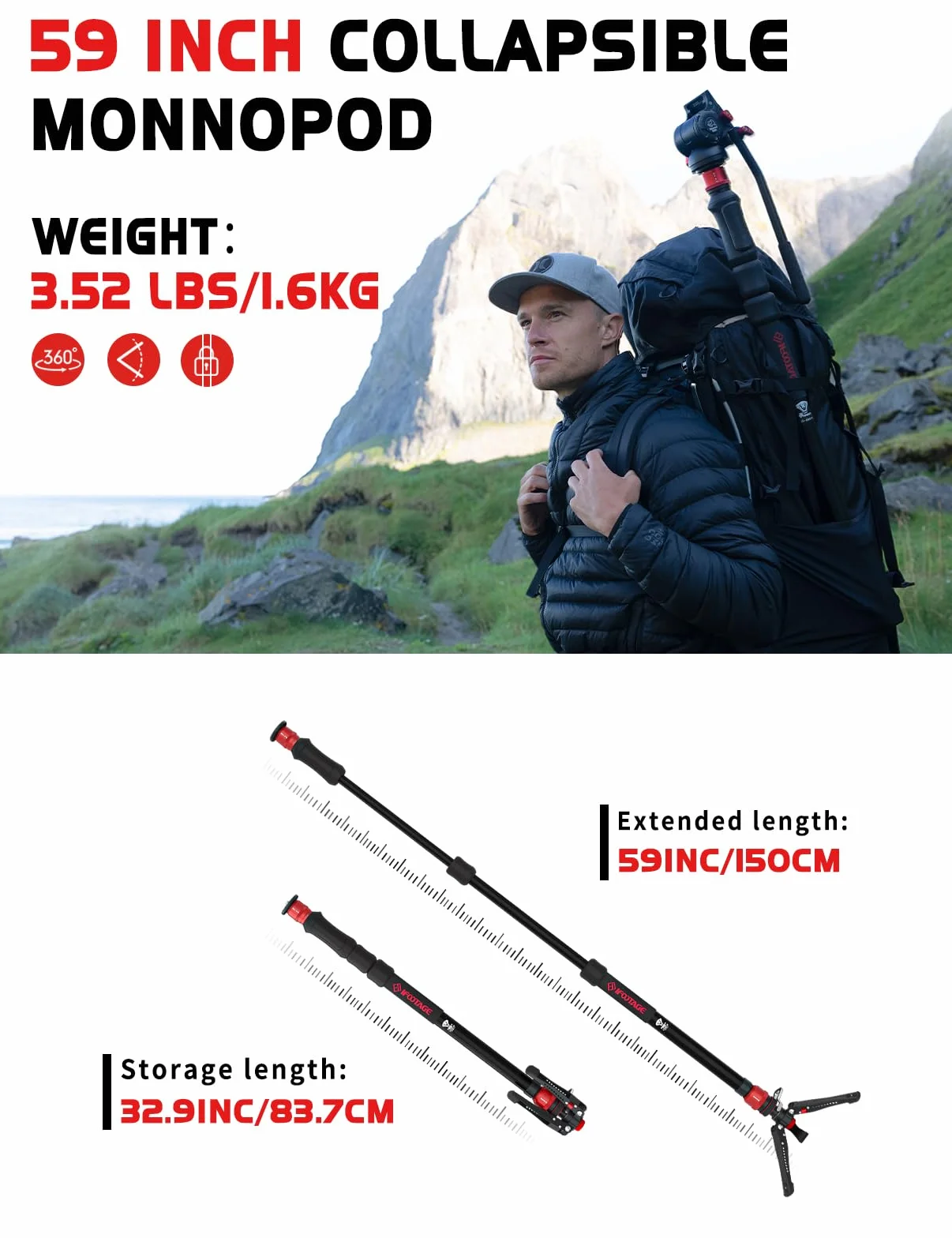 IFOOTAGE Cobra 3 A150S Monopod Strike z głowicą płynu 159.9 cm