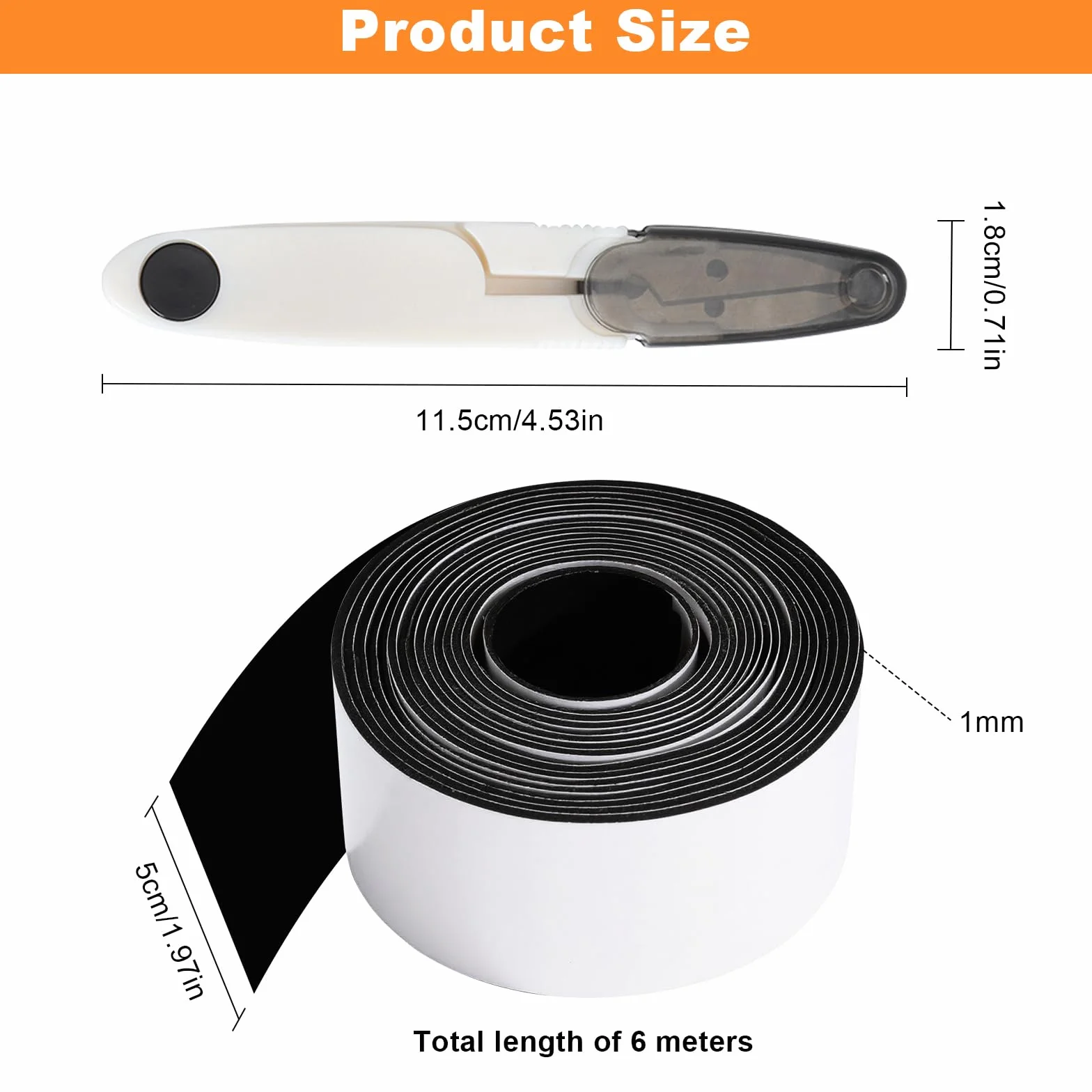 Taśma Filcowa Samoprzylepna 5 cm x 6 m Czarna, Filc Samoprzylepny 1 mm, Pasek Filcowy do Cięcia, Ślizgacze Filcowe do Mebli z Nożyczkami, Ochrona Podłogi i Twardych Powierzchni