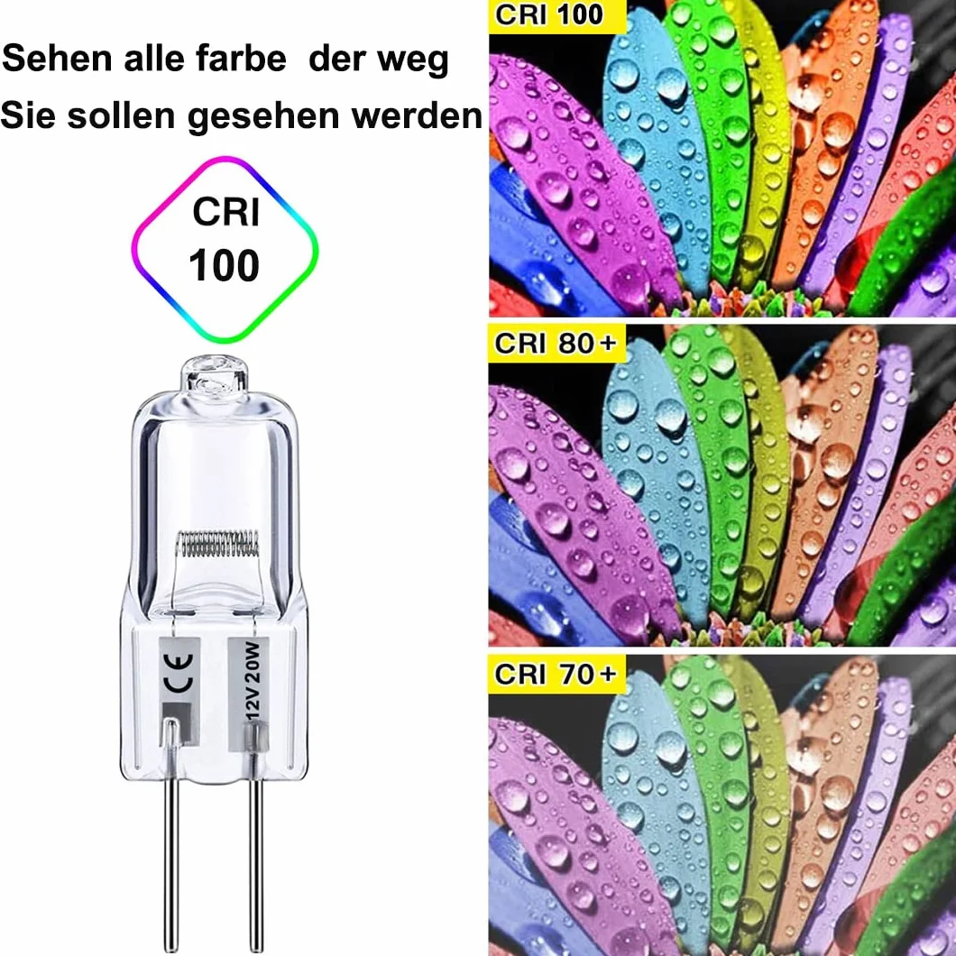 Vinaco Żarówki G4 Ściemniane, 5-Pak Halogenowych 20 W, Długa Żywotność, 12 V Kapsułkowe, Ciepła Biel 2800 K, Do Lamp Sufitowych i Stołowych