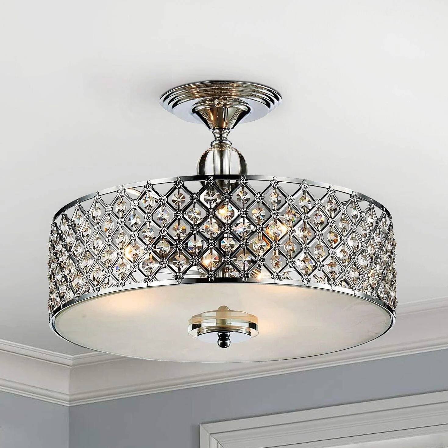 Saint Mossi Nowoczesny żyrandol K9 Crystal Raindrop, oświetlenie podtynkowe, lampa sufitowa LED, lampa wisząca do jadalni, łazienki, sypialni, salonu, wysokość 28 cm x szerokość 39 cm