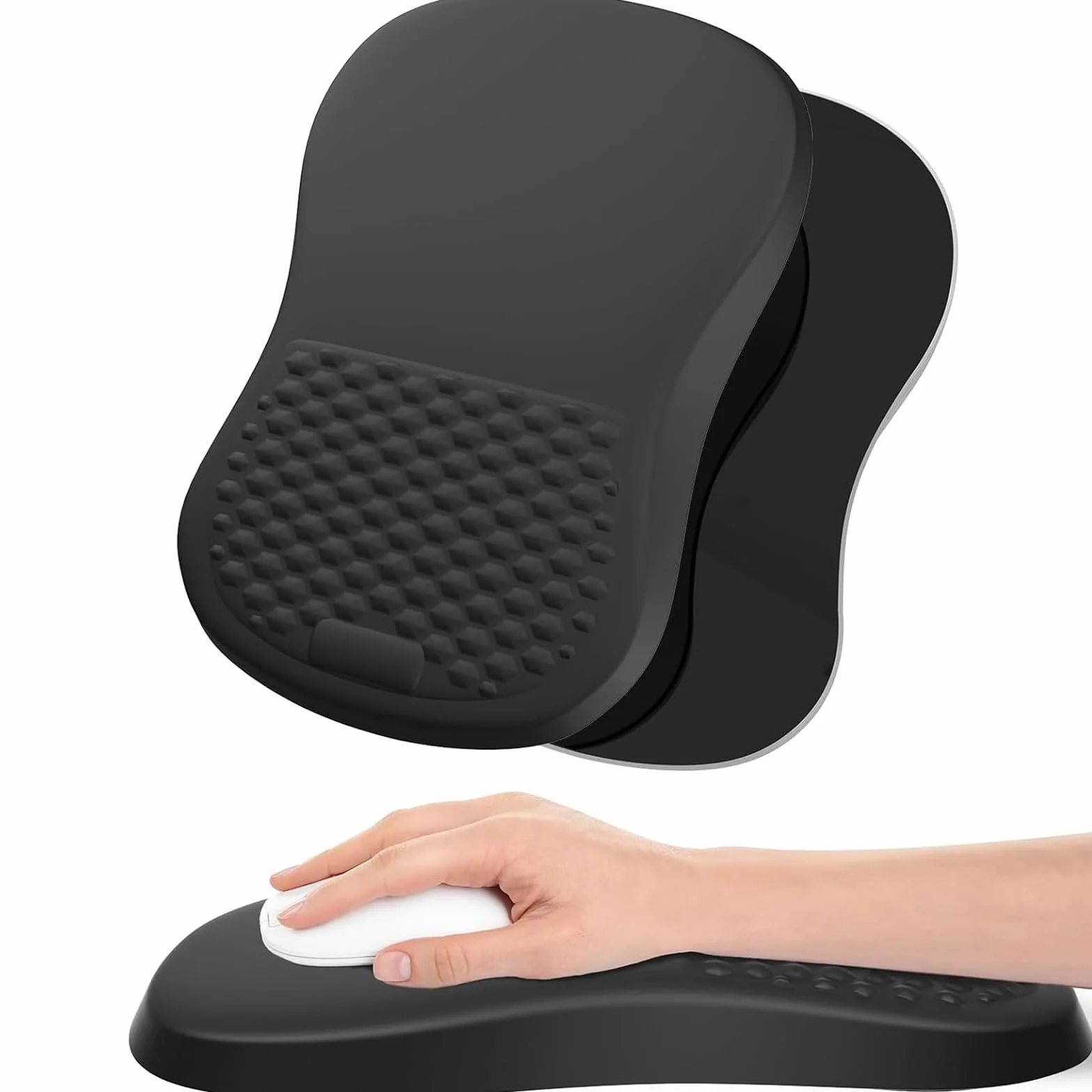 Ergonomiczna podkładka pod mysz z podpórką pod nadgarstek, pianka memory + poduszka żelowa, antypoślizgowa podstawa z poliuretanu, do biura, gamingu, laptopa, PC (czarna)