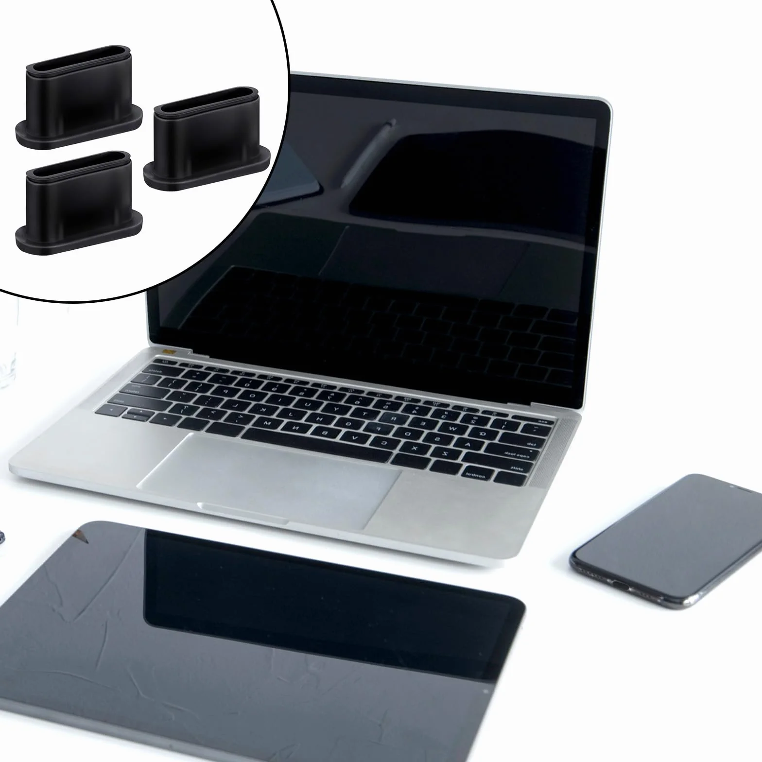 Silikonowa wtyczka przeciwpyłowa USB C czarna osłona portu ładowania z plastikową szczotką