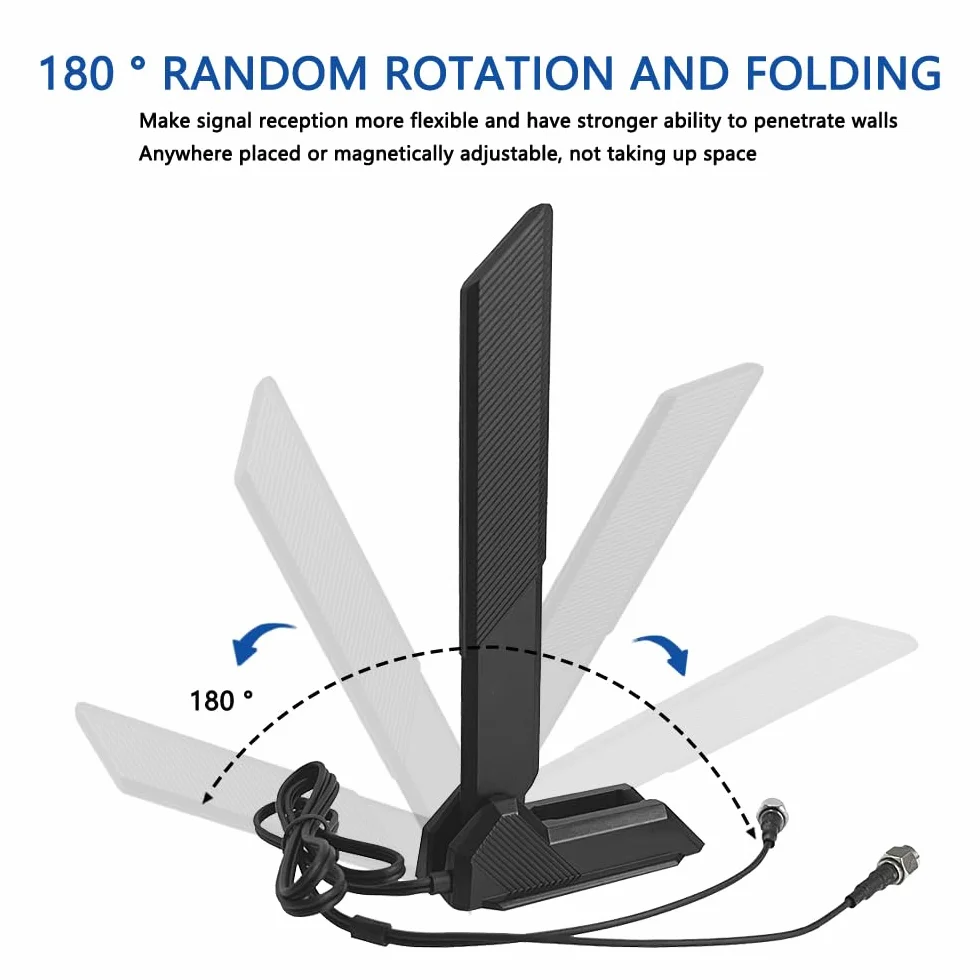 Gintai Antena WLAN PC WiFi 6E Tri-Band – 2,4 GHz/5 GHz/6 GHz, Antena WiFi 6E do routerów PC ASUS, komputerów, urządzeń do gier 2,4g/5g/5,8g/6g Wzmacniacze WLAN Podstawa magnetyczna składana (Czarna)