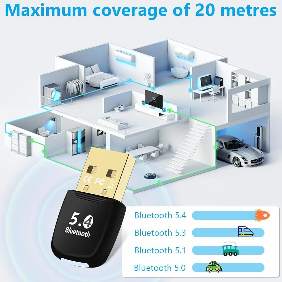Flintronic Bluetooth 5.4 Adapter USB do PC, EDR Dongle Bezprzewodowy Odbiornik Nadajnika