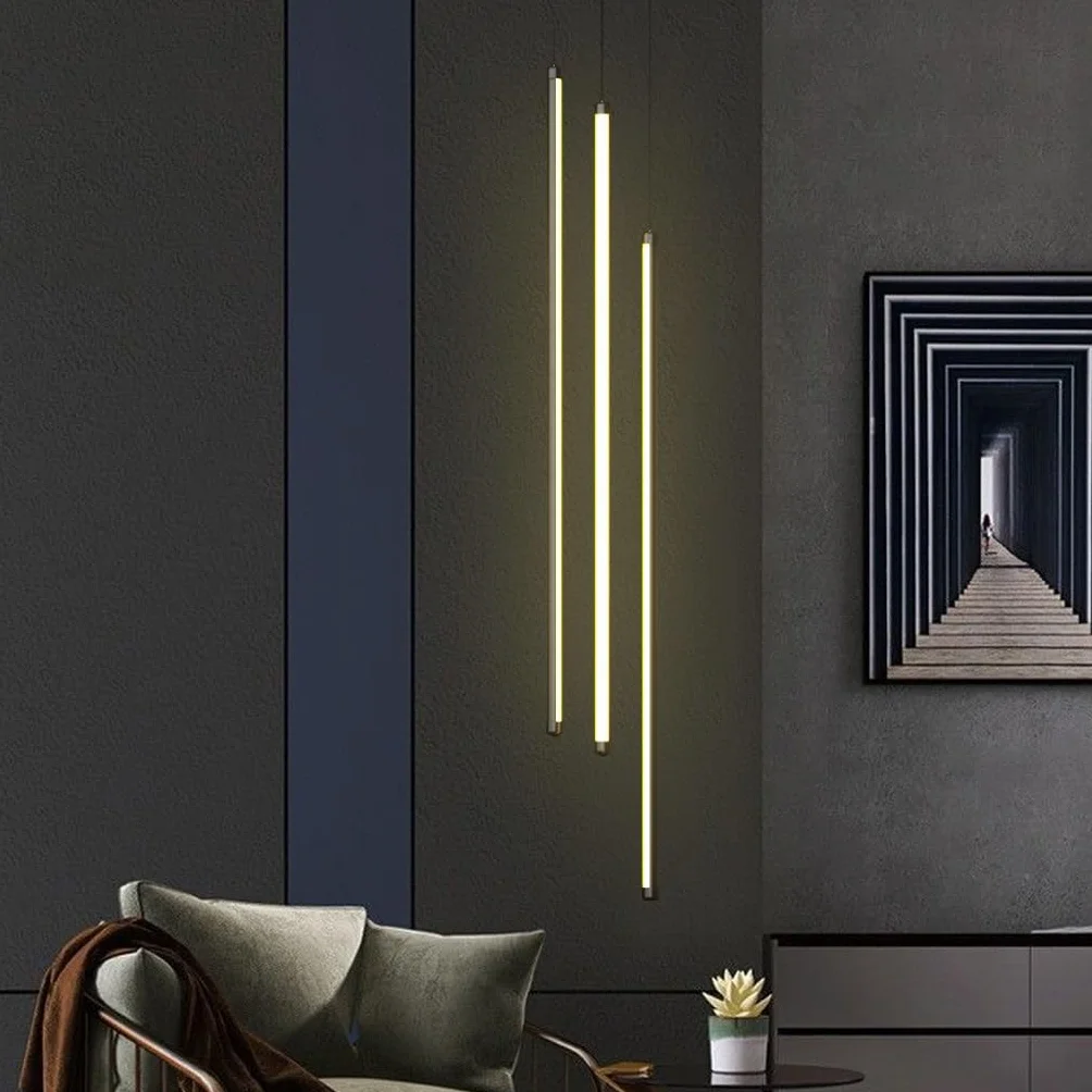 Lampa Wisząca LED Na Klatkę Schodową Nowoczesne Obrotowe Długie Żyrandole Ściemnialne Aluminiowe Wiszące Oświetlenie Sufitowe Regulowana Lampa Sufitowa(Infinite dimming,3-head 100CM)