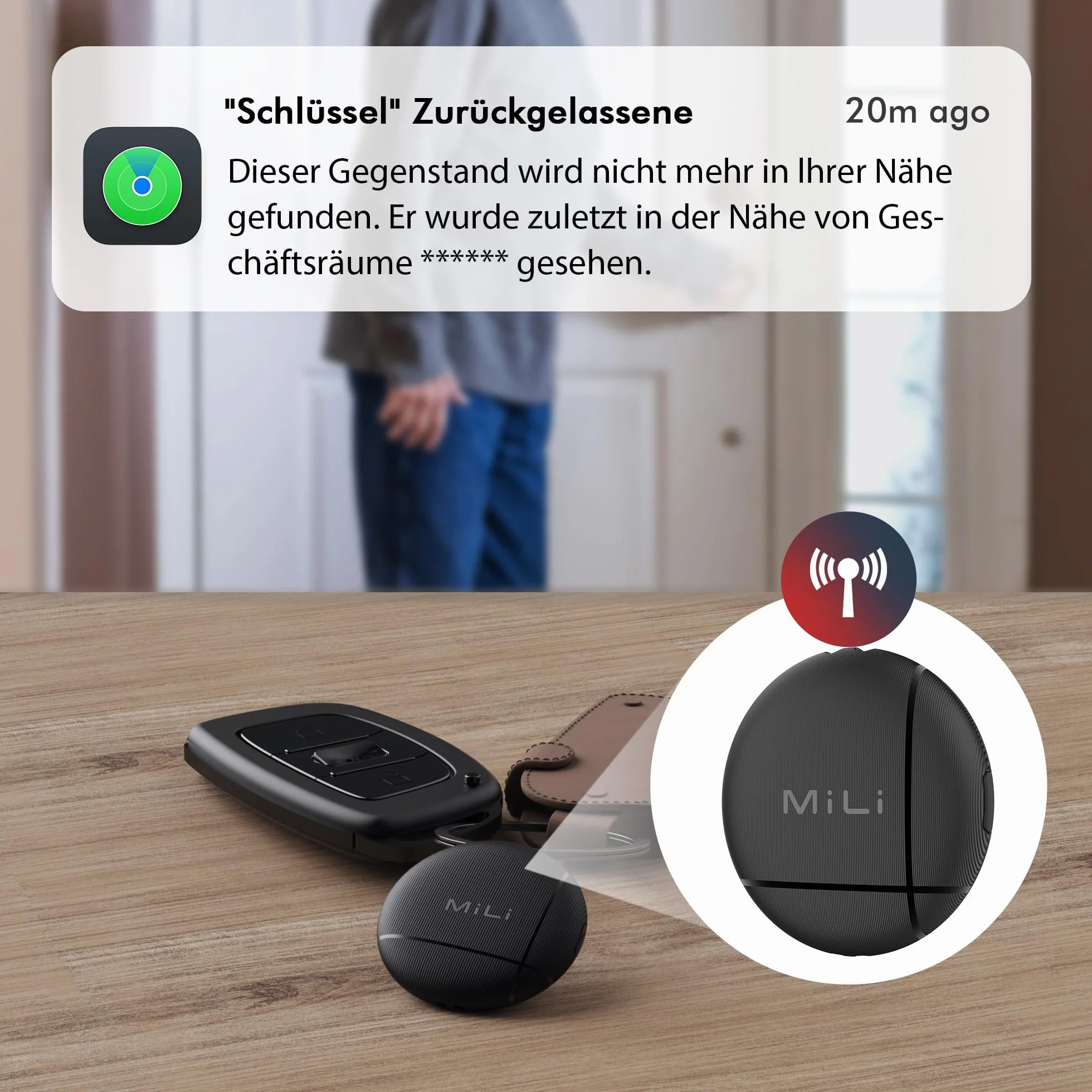 MiLi LiTag Lokalizator Finder Kluczy, Inteligentny Śledzik Kompatybilny z Aplikacją Apple Gdzie jest? (TYLKO iOS), Bluetooth Znajdź przedmiot dla Klucza, Bagażu, Walizki, Zwierzęcia, Portfela